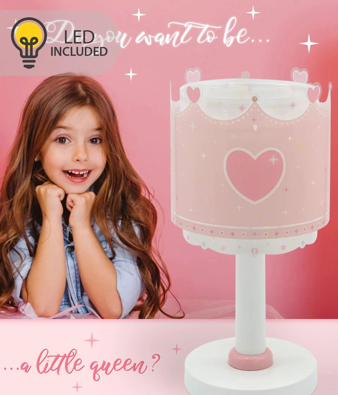 Dalber Lampe de chevet enfant Little Queen Reine Princesse Couronne G4 LED 4 W Rose