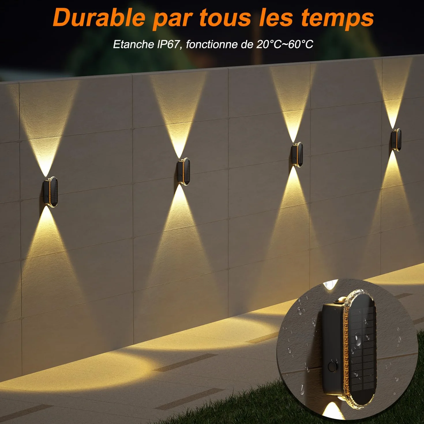 ELLASAY Lampe Solaire Exterieur Applique LED Lot 4 Up Down 1200mAh IP65 Étanche 3000K/4000K/6500K