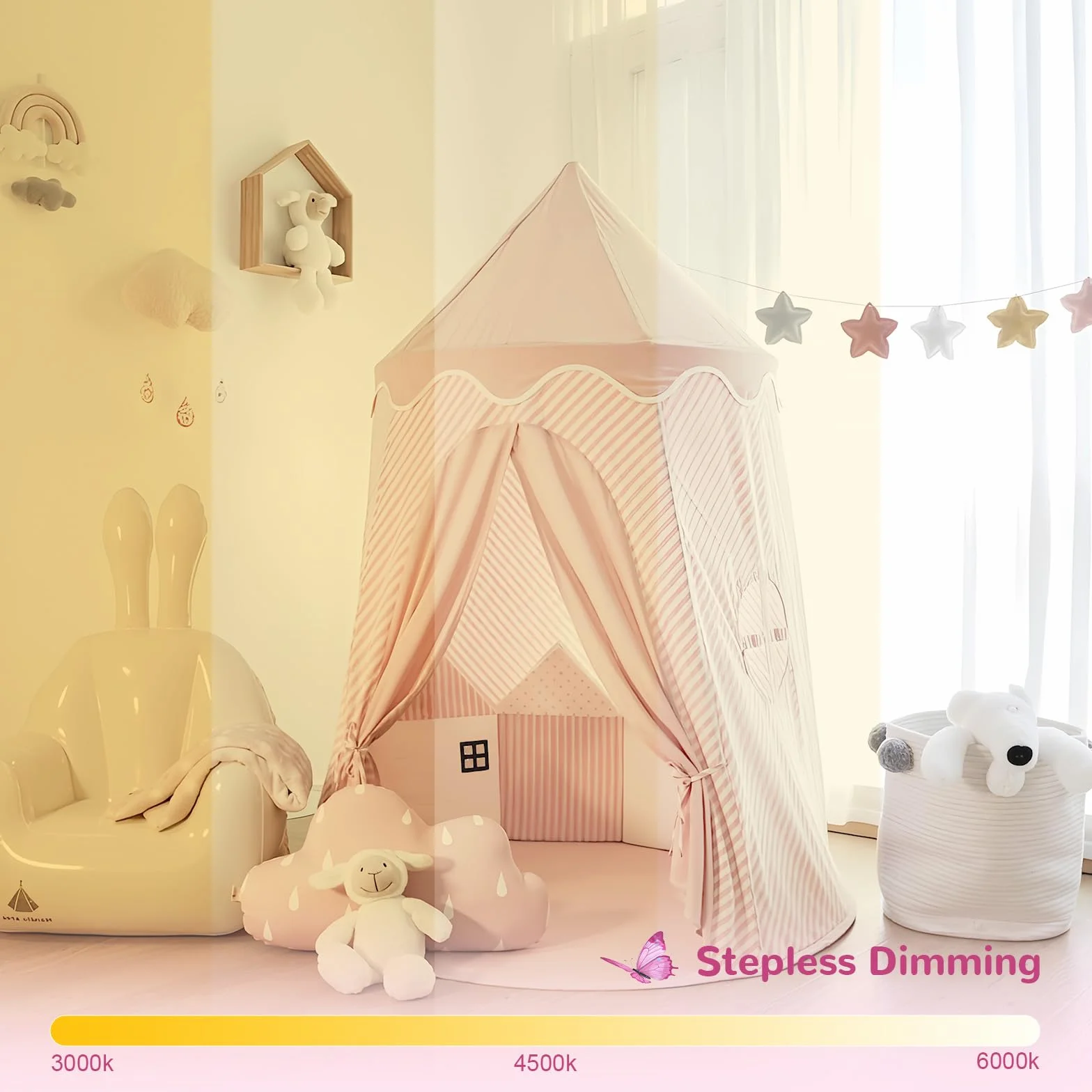 Lampe Plafond Chambre Enfant 58W LED Avec Télécommande Fonction Veilleuse Papillon Blanc