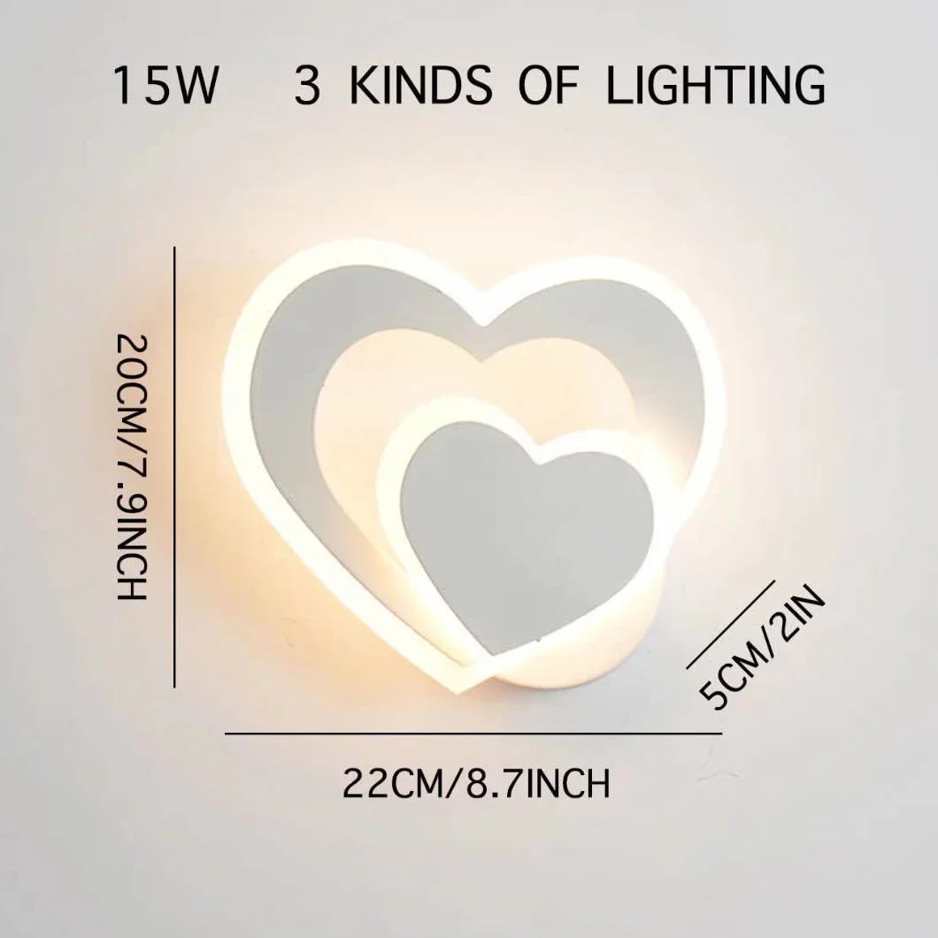 Lampe murale LED en forme de cœur blanc veilleuse pour chambre d'enfant 3 éclairages