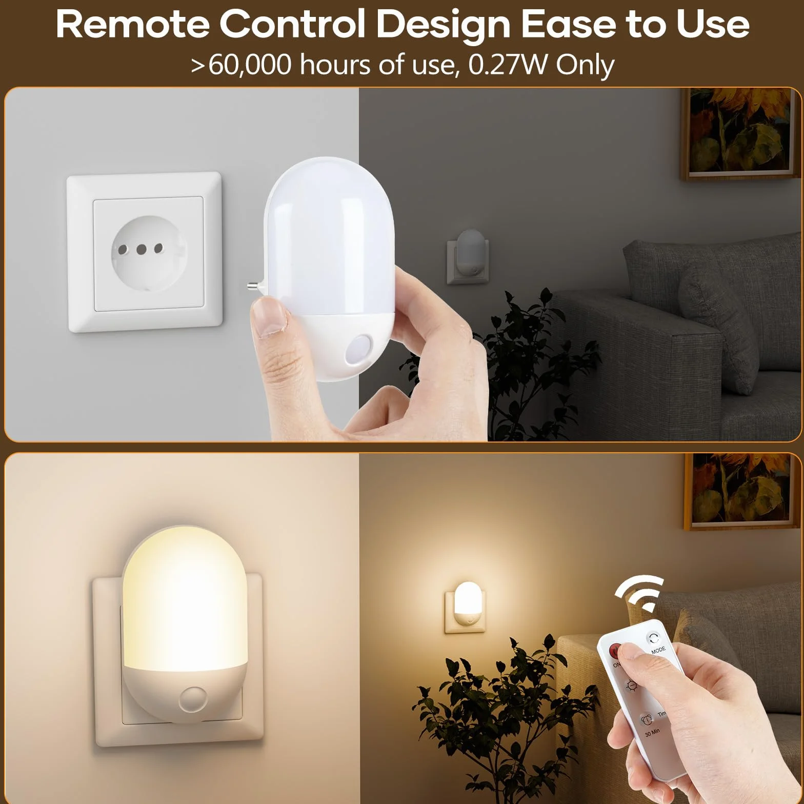 LED Veilleuse Enfant Adulte avec Télécommande, 3 Niveaux Luminosité, Minuterie 30/60 Min, Lumière Chaude Froide