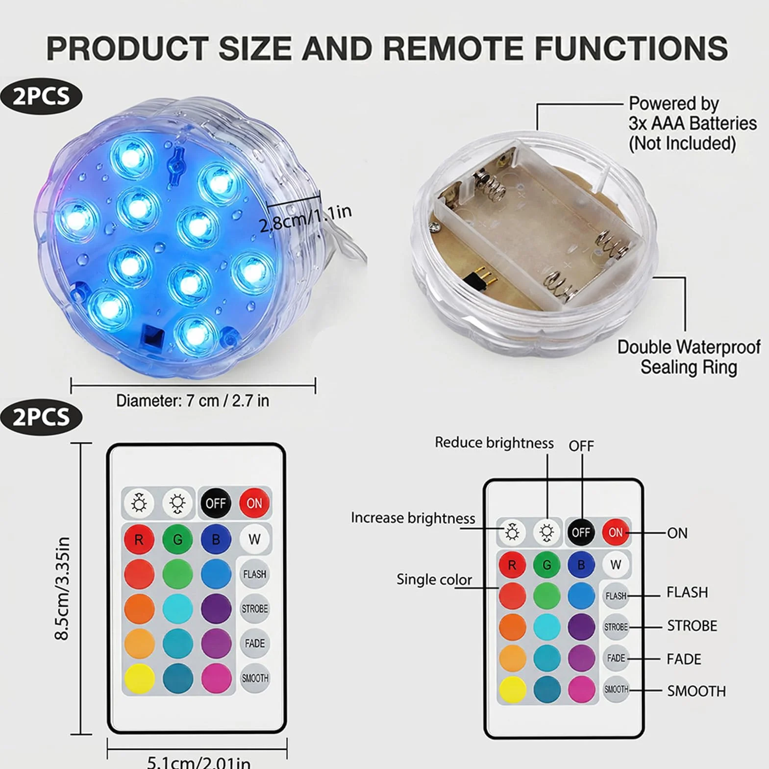 Lumières LED Submersibles avec Télécommande, Lampe Piscine Étanche Multicolore à Piles, Spot LED pour Aquarium, Spa, Baignoire, Jacuzzi