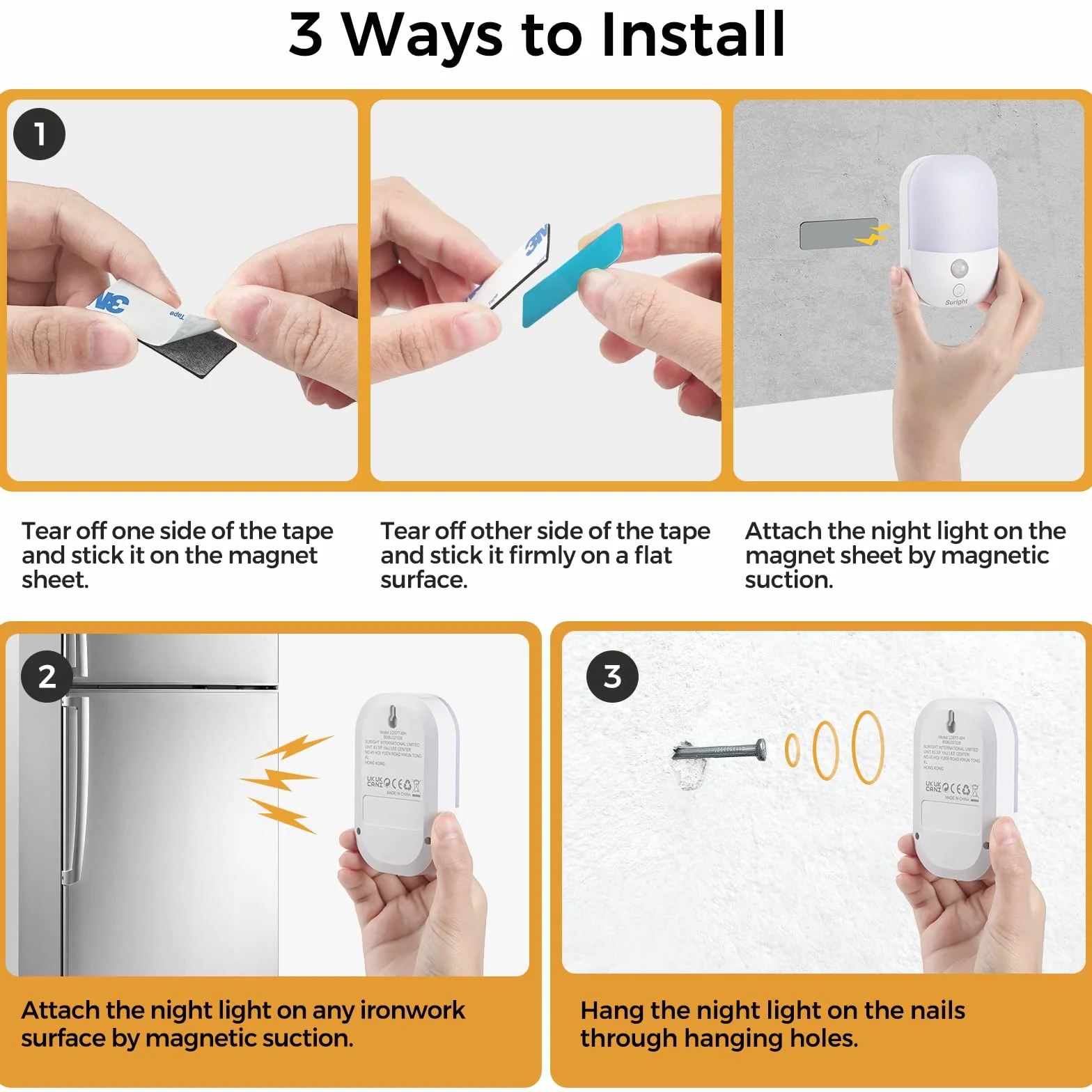 Suright Veilleuse Type-C Rechargeable 2 Pack Détecteur de Mouvement 5 Niveaux Luminosité 3 Modes 2800K Blanc Chaud