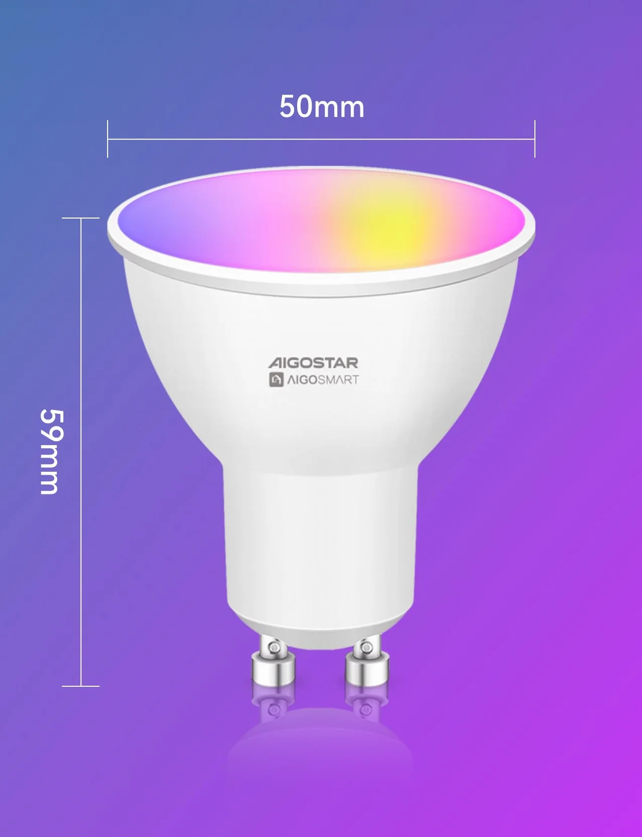 Aigostar Ampoule Connectée WiFi LED GU10 7W 555LM RGB 2700K-6500K Compatible Alexa Google Home 6 Unités
