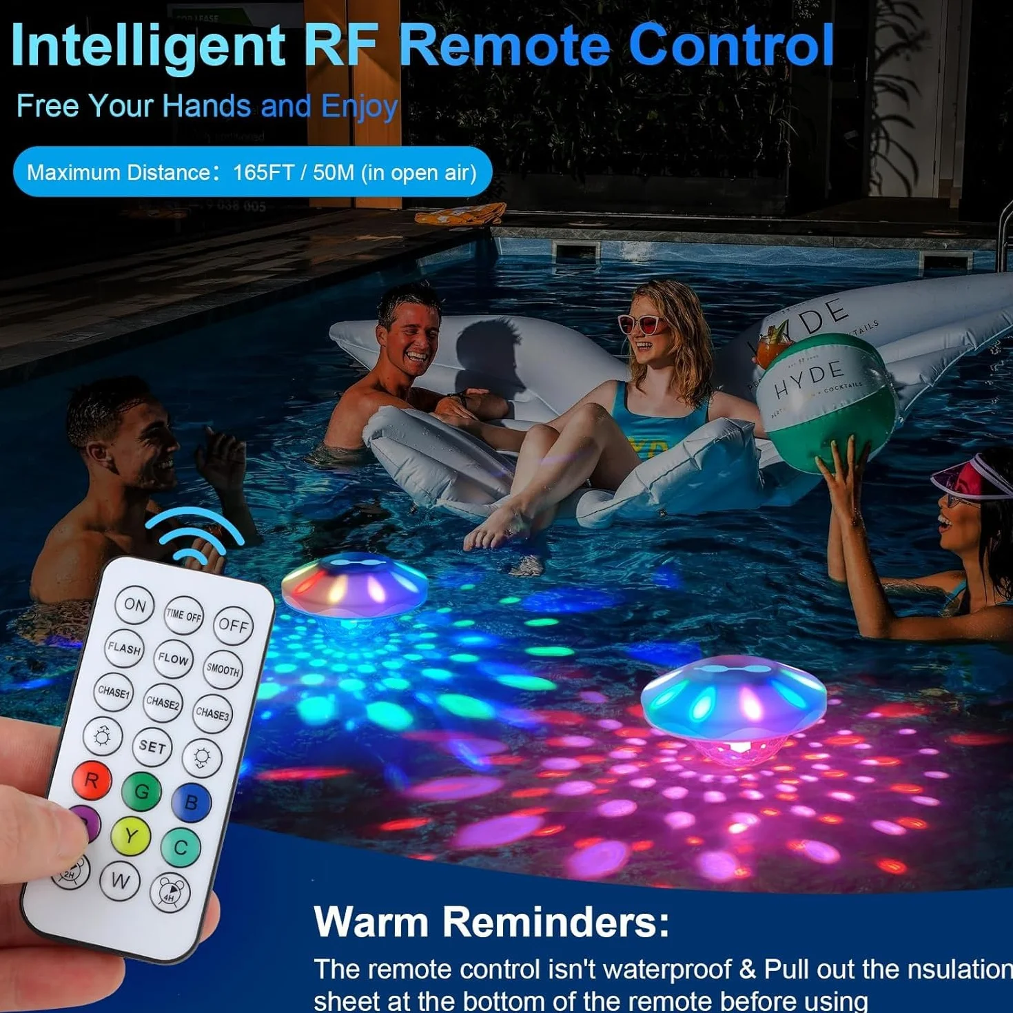 TEPENAR Lampe de piscine flottante IP68 7 modes rechargeable Éclairage disco spa LED étanche 1 pièce