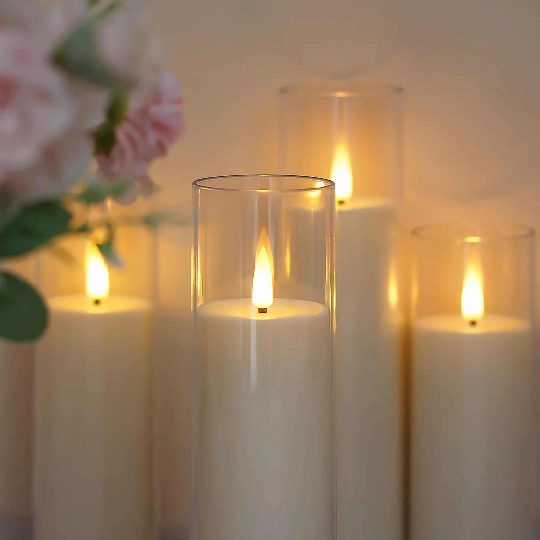 Yeelida Bougies LED sans flamme vacillantes avec télécommande minuterie piles 5,5cm x 12,5 15 17,5 20cm Plastique Ivoire