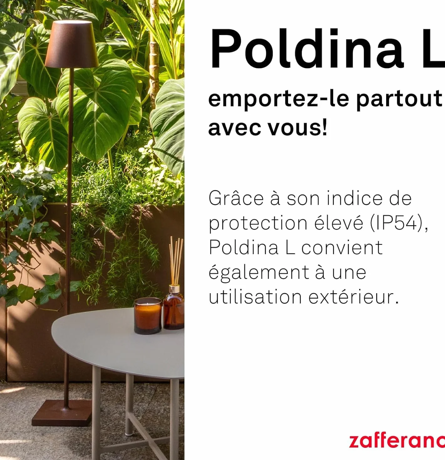 Zafferano Lampada Poldina L Lampadaire Rechargeable Sans Fil Contrôle Tactile Dimmer 2200-3000 K Hauteur Réglable 52-122 cm Couleur Corten