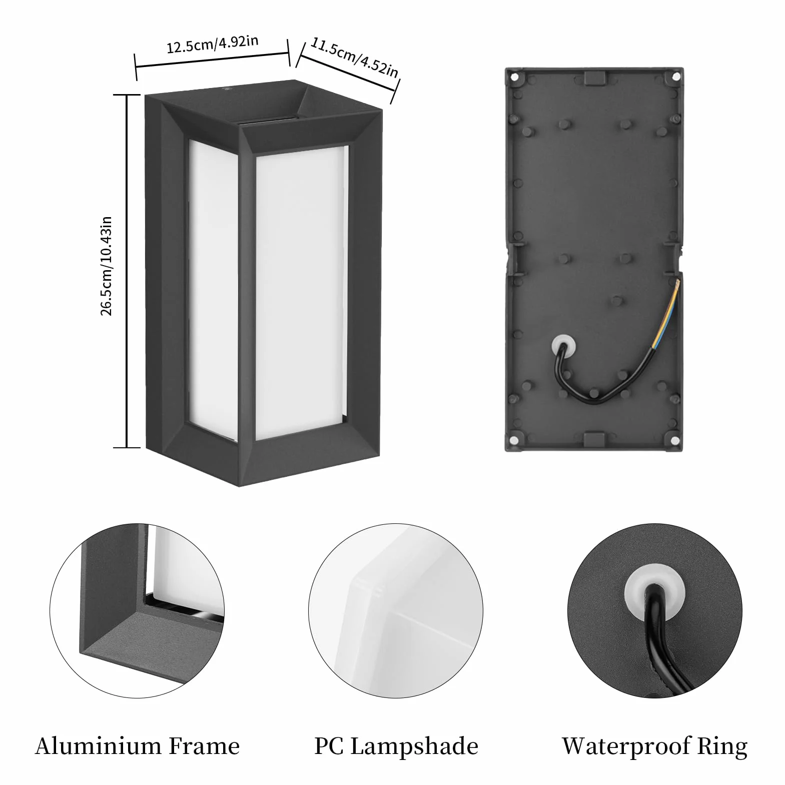 Klighten Applique Murale E27 IP65 Moderne Imperméable 60W Noir PC Aluminium