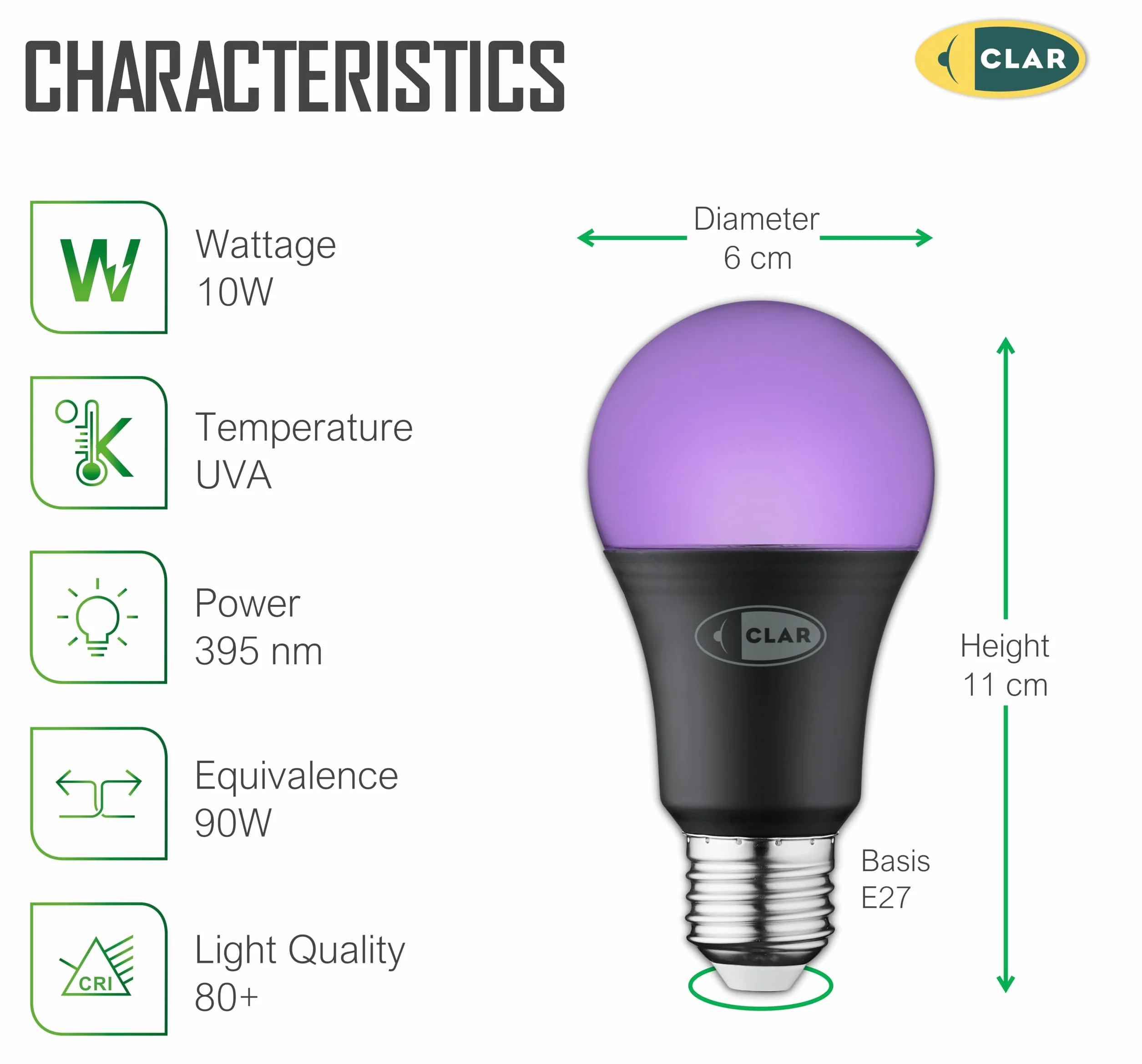 CLAR Ampoule LED UV Noire E27 10W Lot de 5 Disco