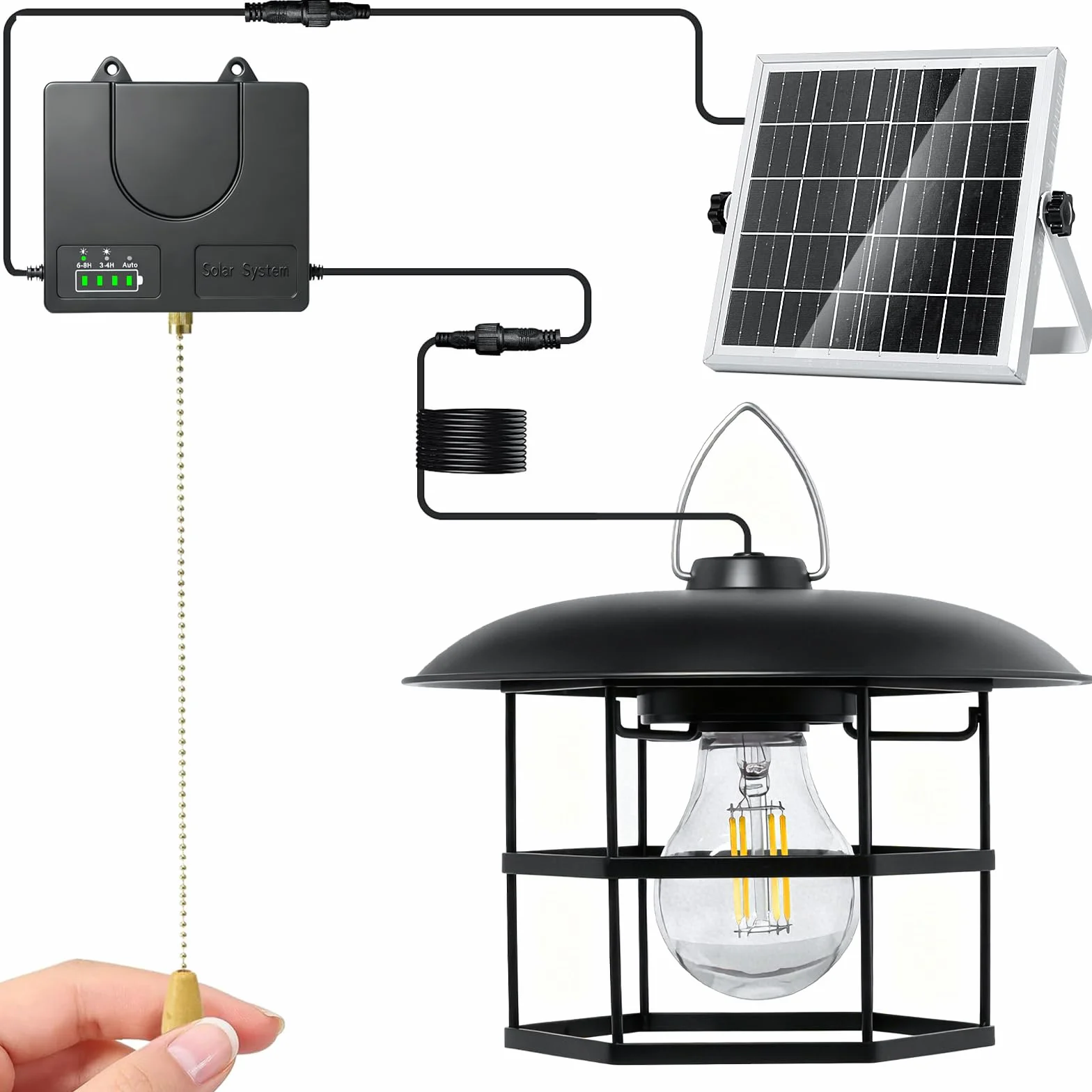 Lampe Solaire Extérieur 3000LM IP65 Lampe Suspendue Étanche pour Jardin Terrasse Balcon