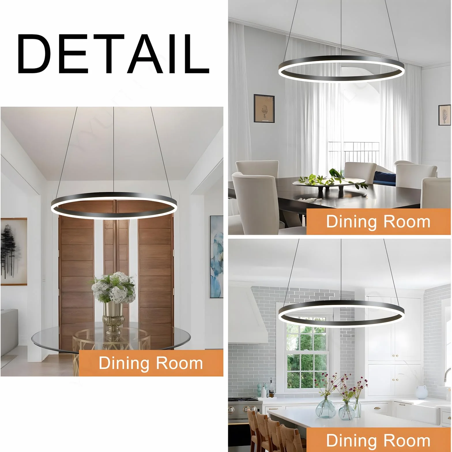 Lustre LED Moderne DIY Cercle | 1 Noire Anneaux :60cm=29W| Éclairage Suspendu LED Métal+Acrylique Télécommande Intensité Variable 2,13G Lampe Suspendue Plafond Ronde Salon Chambre Coucher