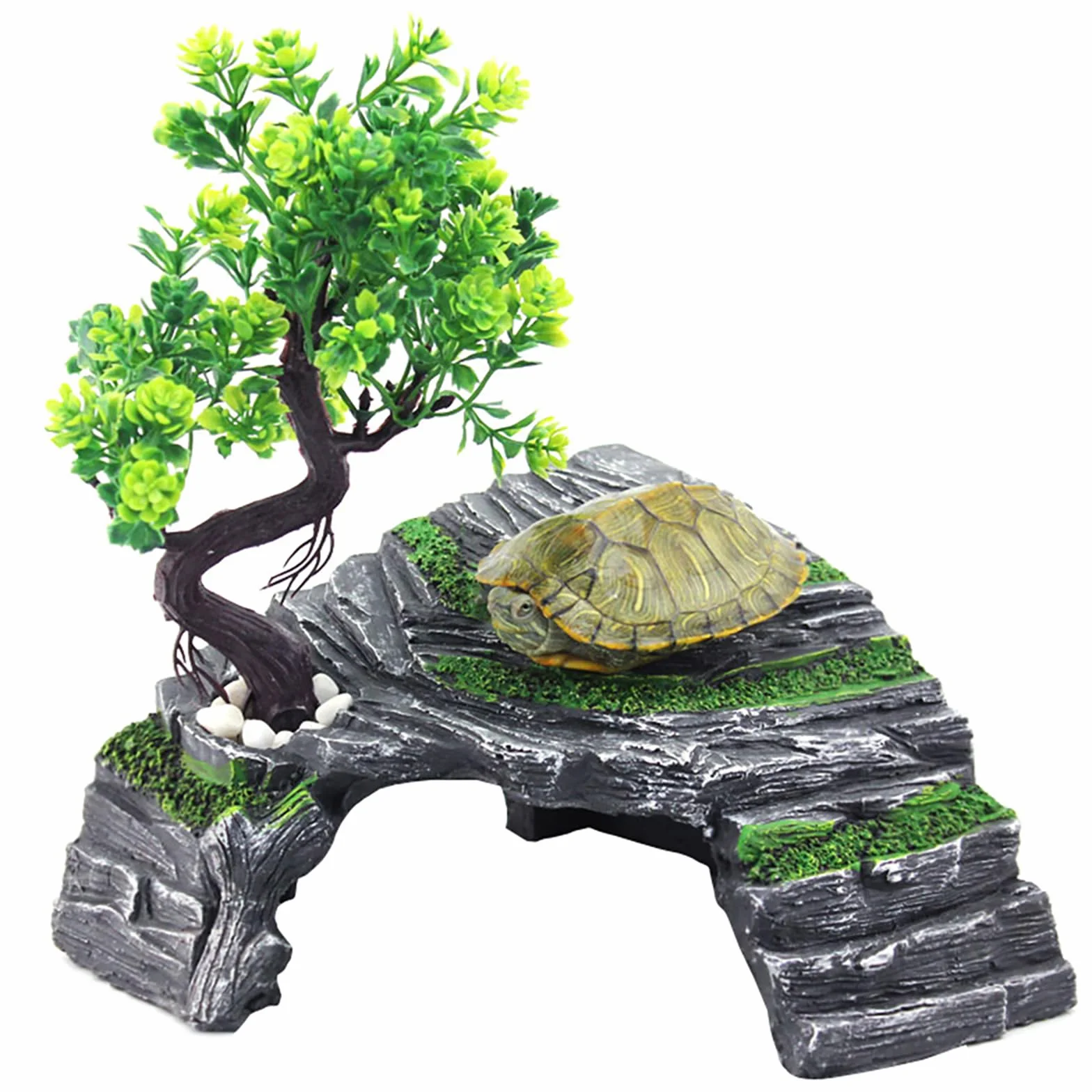 Omem Abri pour Reptiles Terrarium Cachette Rampe pour Tortue Plateforme Décoration d'habitat Humidificateur en résine (M)