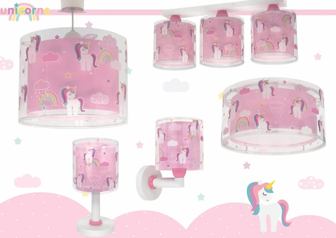 Dalber Plafonnier Enfant Licornes Animaux Unicorns Lustre Chambre Lampe Plafond E27 Rose
