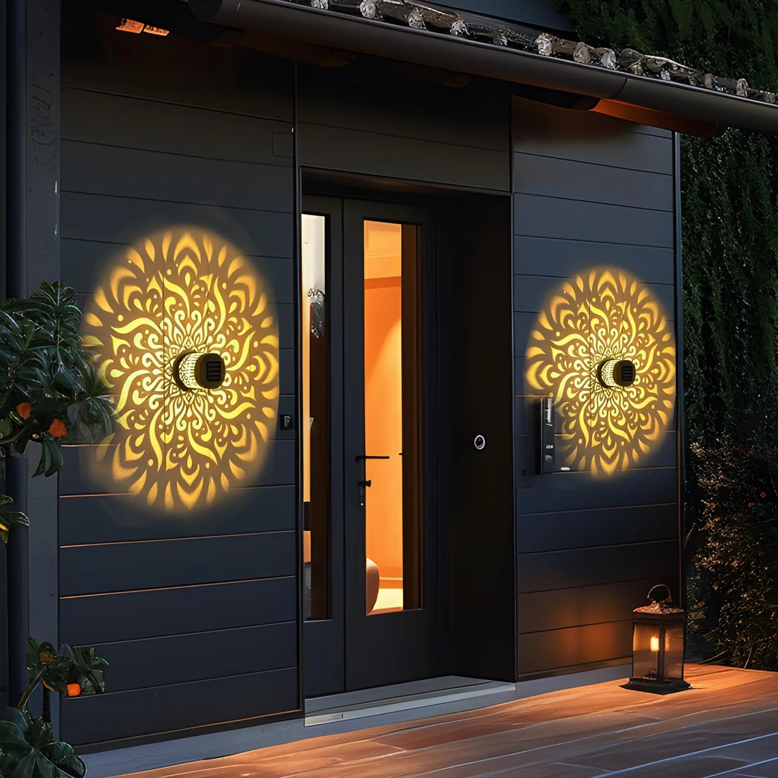 Lanterne Solaire Mandala Métal LED Nomade Etanche Exterieur Suspendre Lampe Solaire Exterieur Poser 2 Pièces