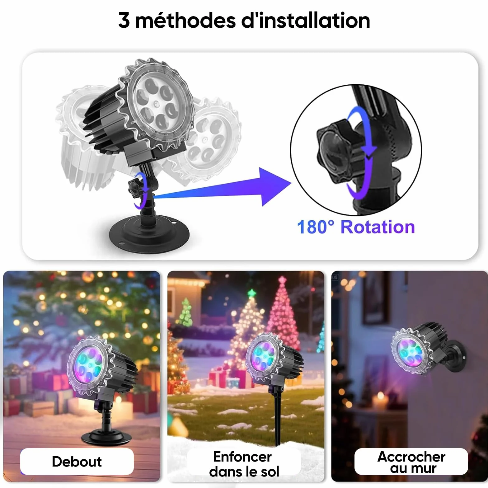 Projecteur Noël Extérieur LED 10 Diapositives HD 80 Motifs avec Télécommande Minuteur Étanche