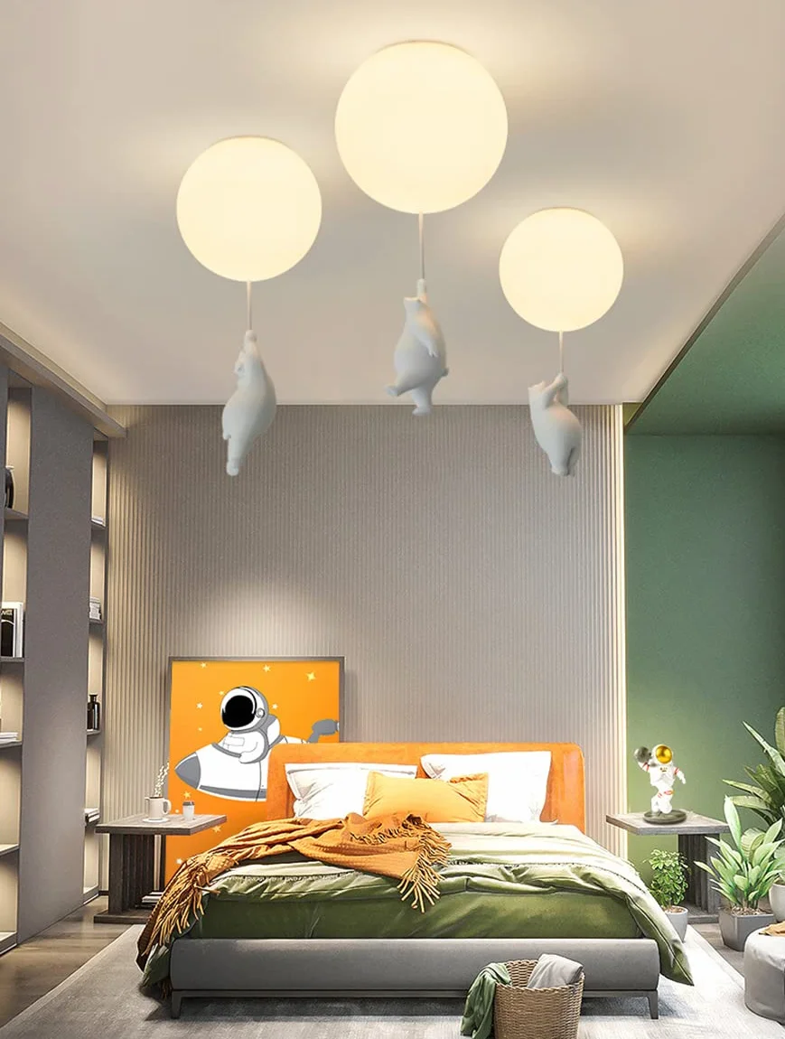 Moderne Lustre Ours Polaire Abat-Jour Givré Sphérique 15cm pour Chambre Enfants Garçon Fille