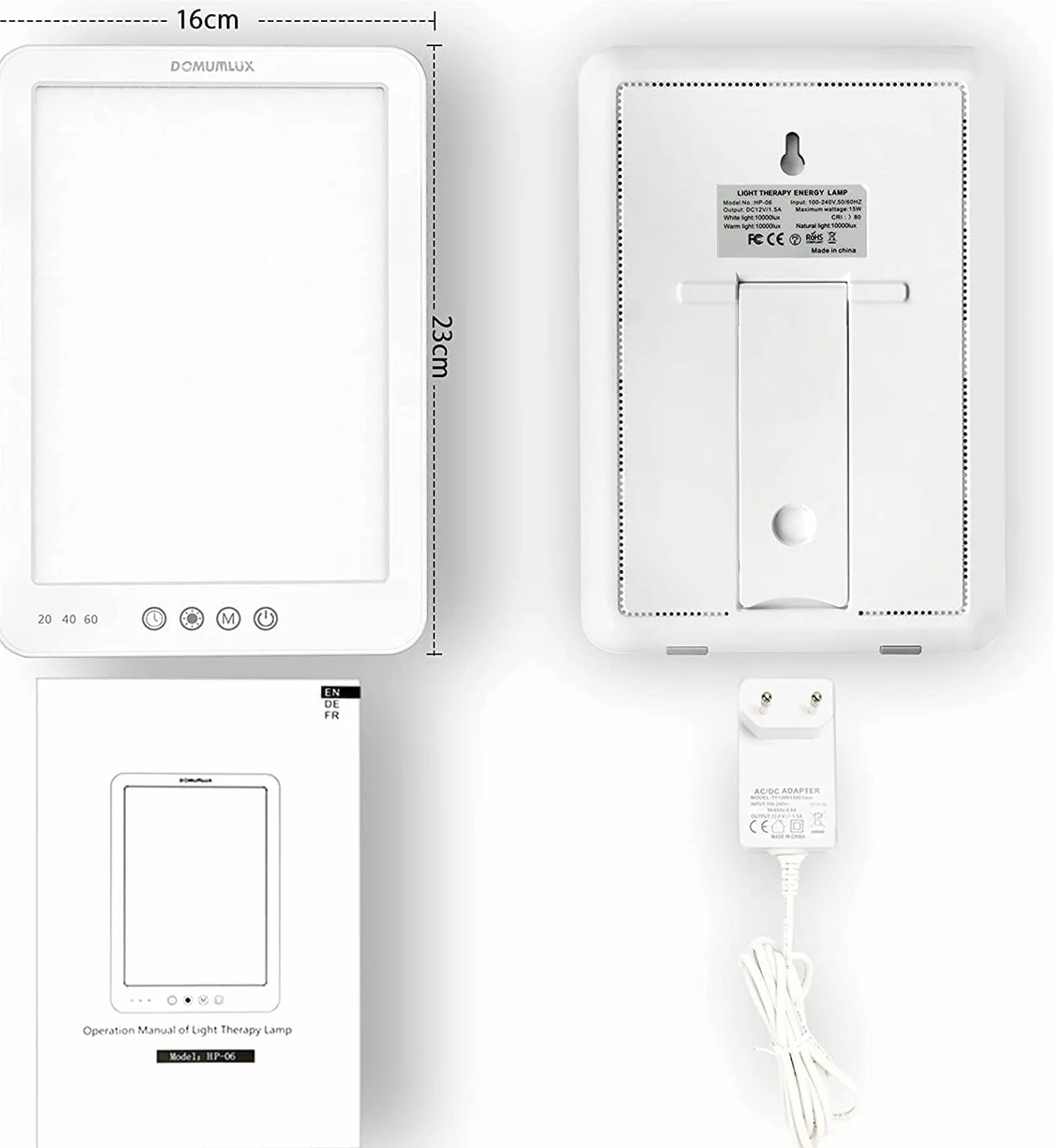 Lampe de luminothérapie 10 000 lux compacte avec support et pochette