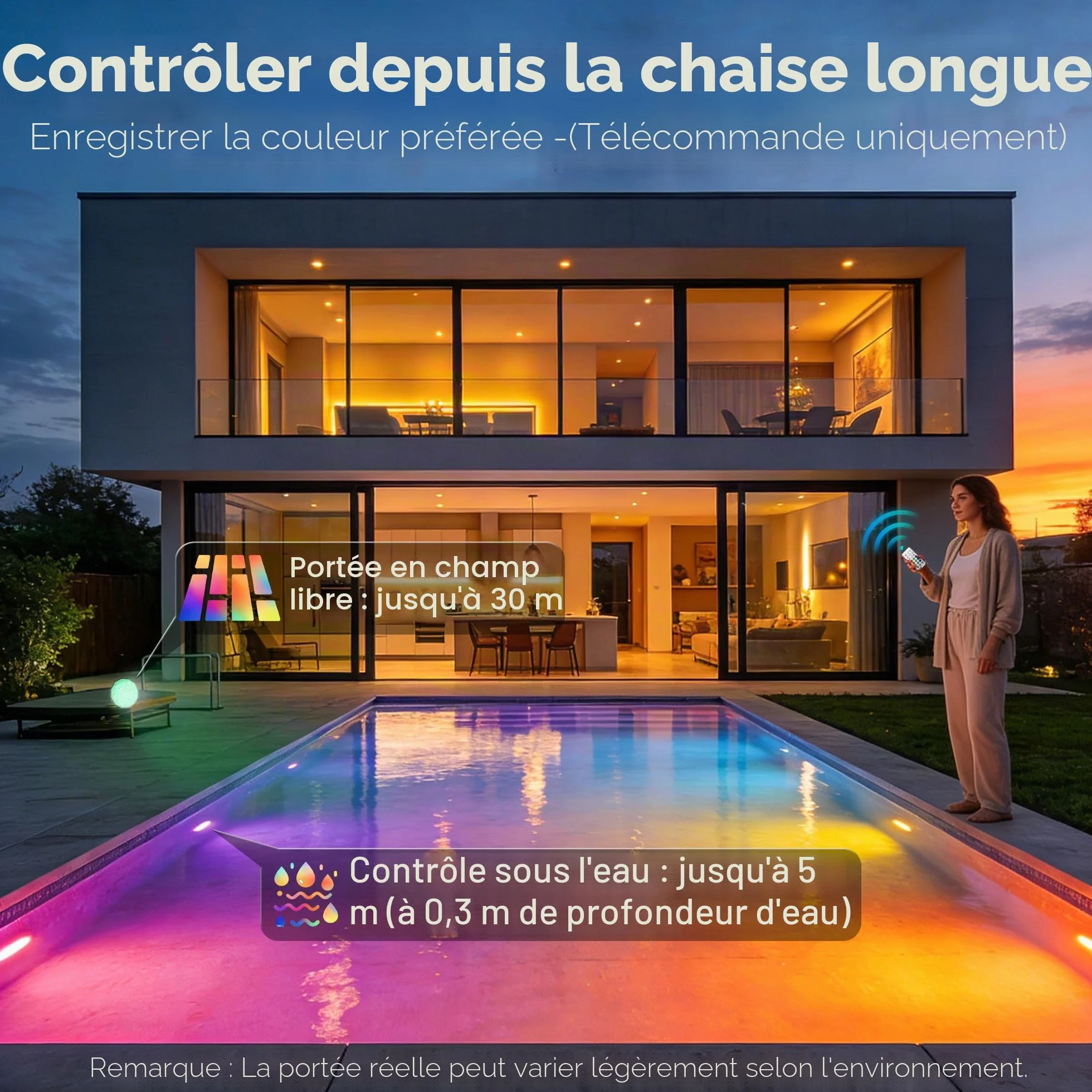 Ollny Lampe de Piscine Magnétique LED RGB Submersible Rechargeable IP67 avec Télécommande