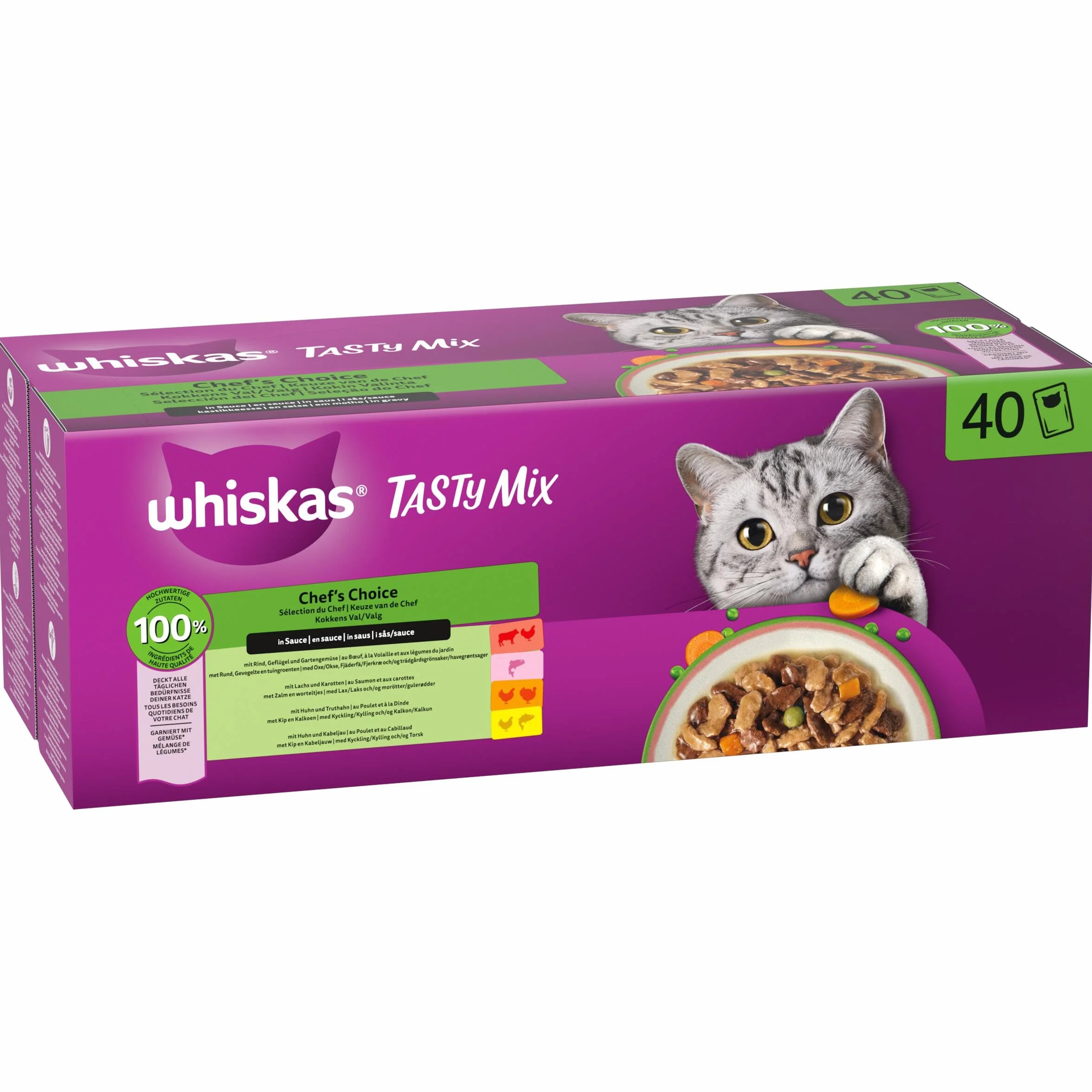WHISKAS TASTY MIX Aliment humide Sauce Chat adulte 40x85g Sélection du chef