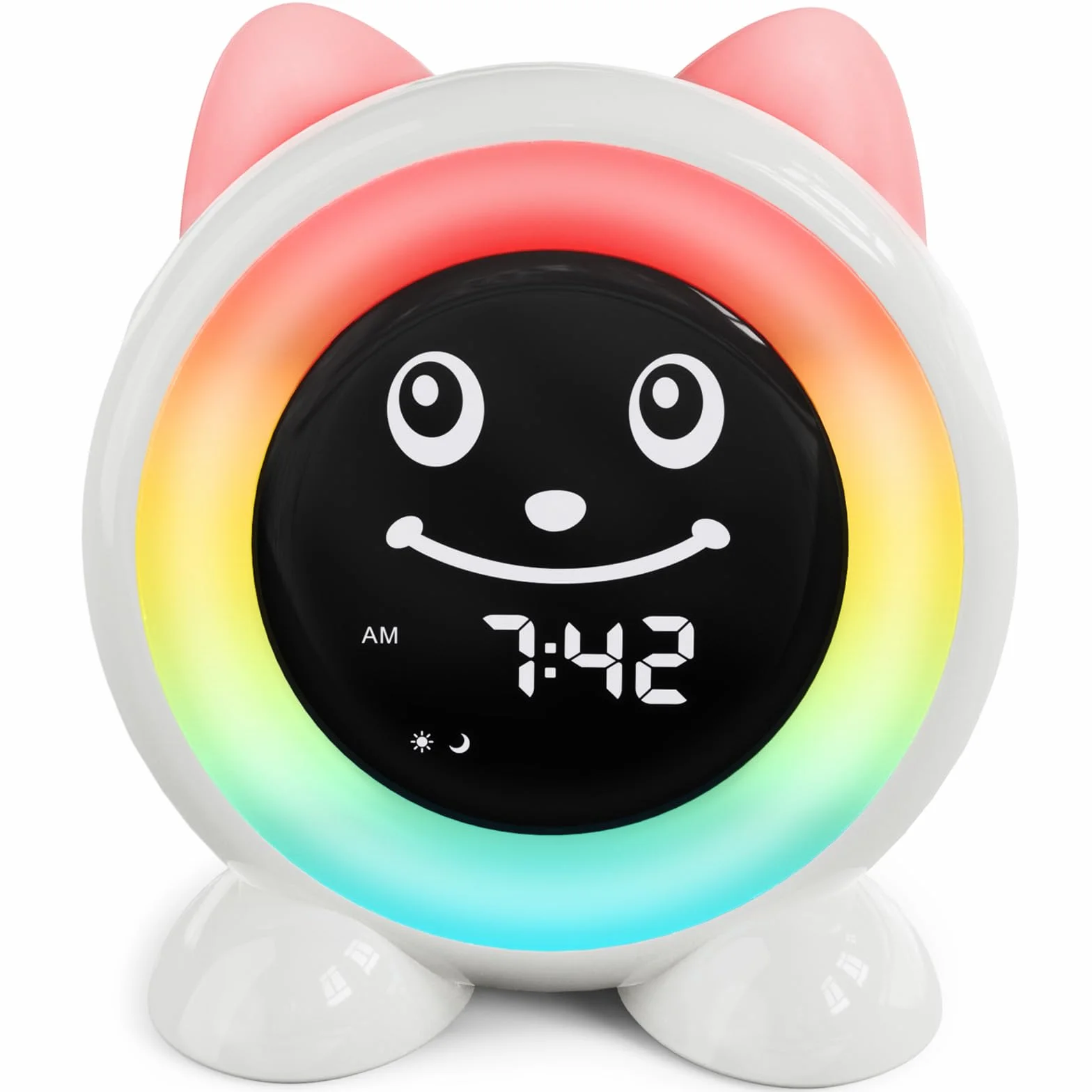 Réveil Enfant Éducatif Jour/Nuit avec Veilleuse 11 Couleurs Minuterie Snooze Mémoire Lumineux