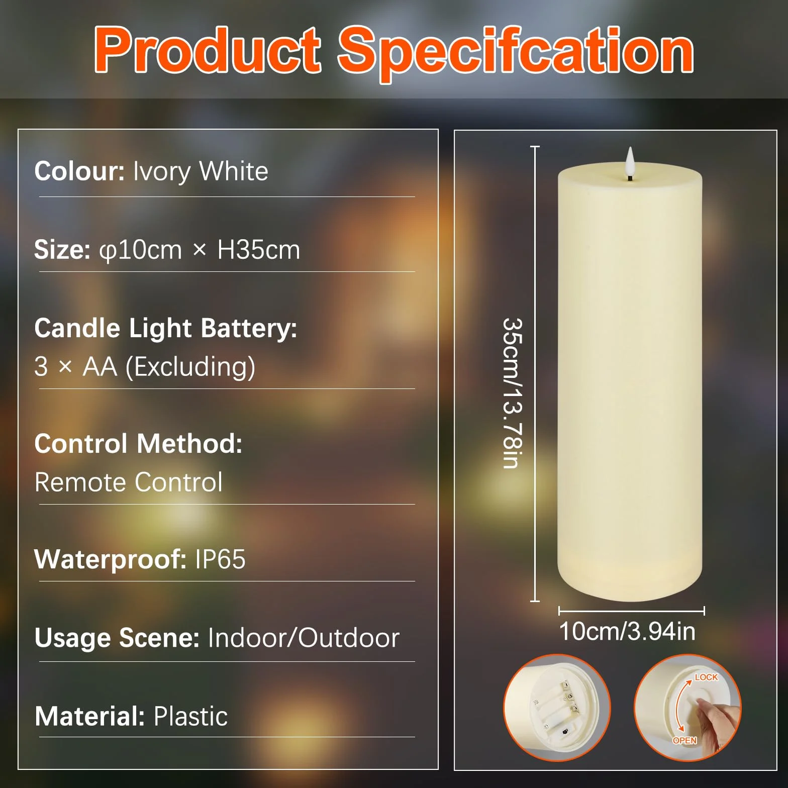 Ketom Lot de 2 Bougies LED Flamme Vacillante avec Timer, D10 x H35 cm, Télécommande, Sans Flamme, Ivoire