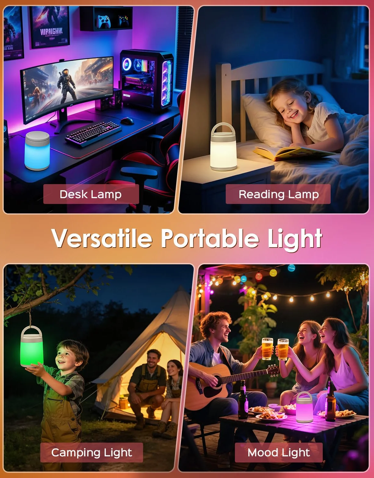 One Fire Veilleuse Enfant 10 Couleurs 8 Niveaux Luminosité Tactile Télécommande Rechargeable Sans Fil Lampe Chevet Chambre Camping