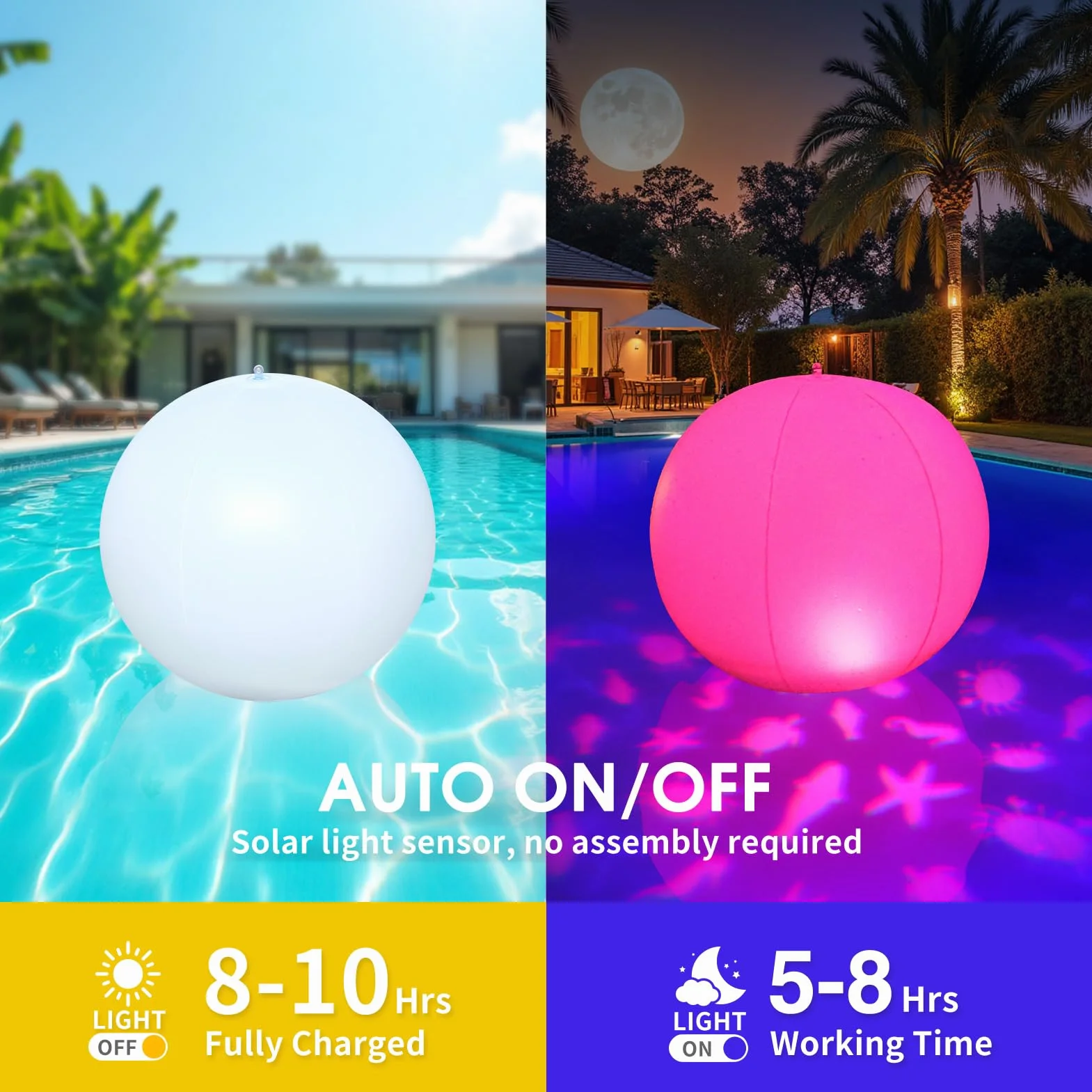 Luxfero Lampe Piscine Flottante Solaire LED IP68 2 Pièces