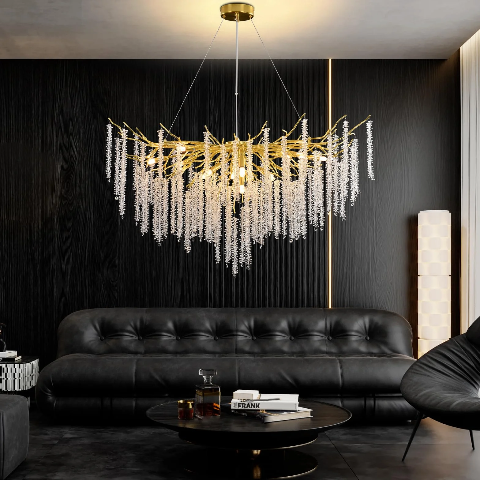 AHXIAOZN Lustre en Cristal Moderne,G9*12 Luxe Lampe à Pendentif en Cristal Rond,Postmoderne Chandelier pour salle à manger, cuisine, salon, chambre, couloir, café, bar(Doré,G9*12,120cm)