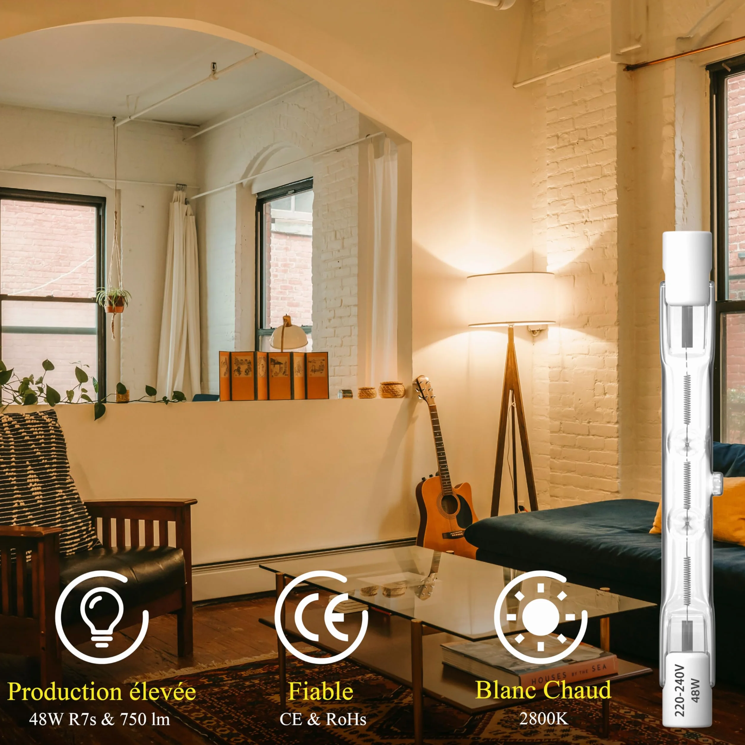 Klarlight R7s 78mm Ampoules Halogènes 48W Blanc Chaud 2800W Ampoule de Type J Dimmable Linéaire à Double Extrémité, Paquet de 5