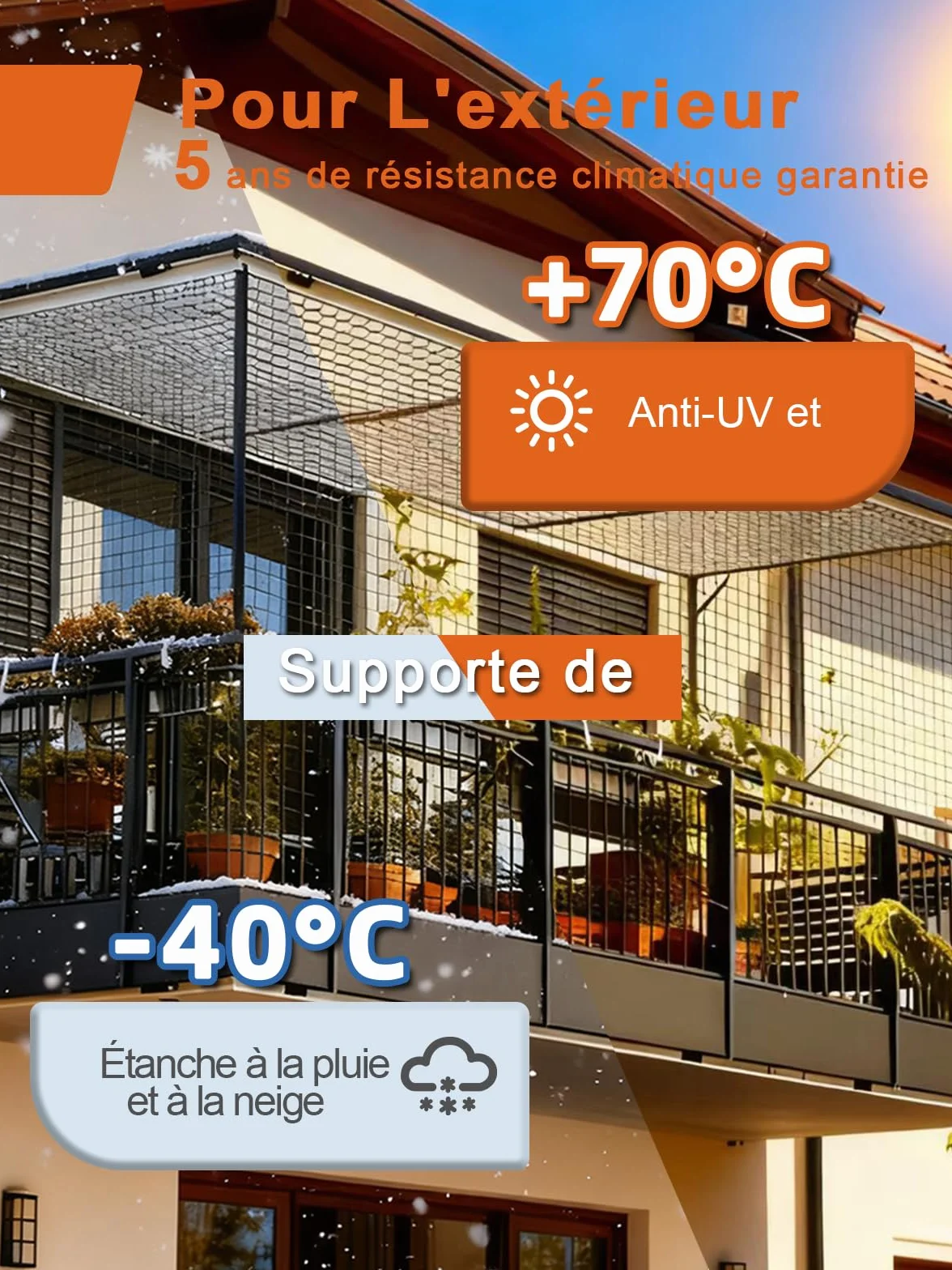 Filet Chat Balcon Renforcé Protection Fenêtre Barrière Chat 1x3m