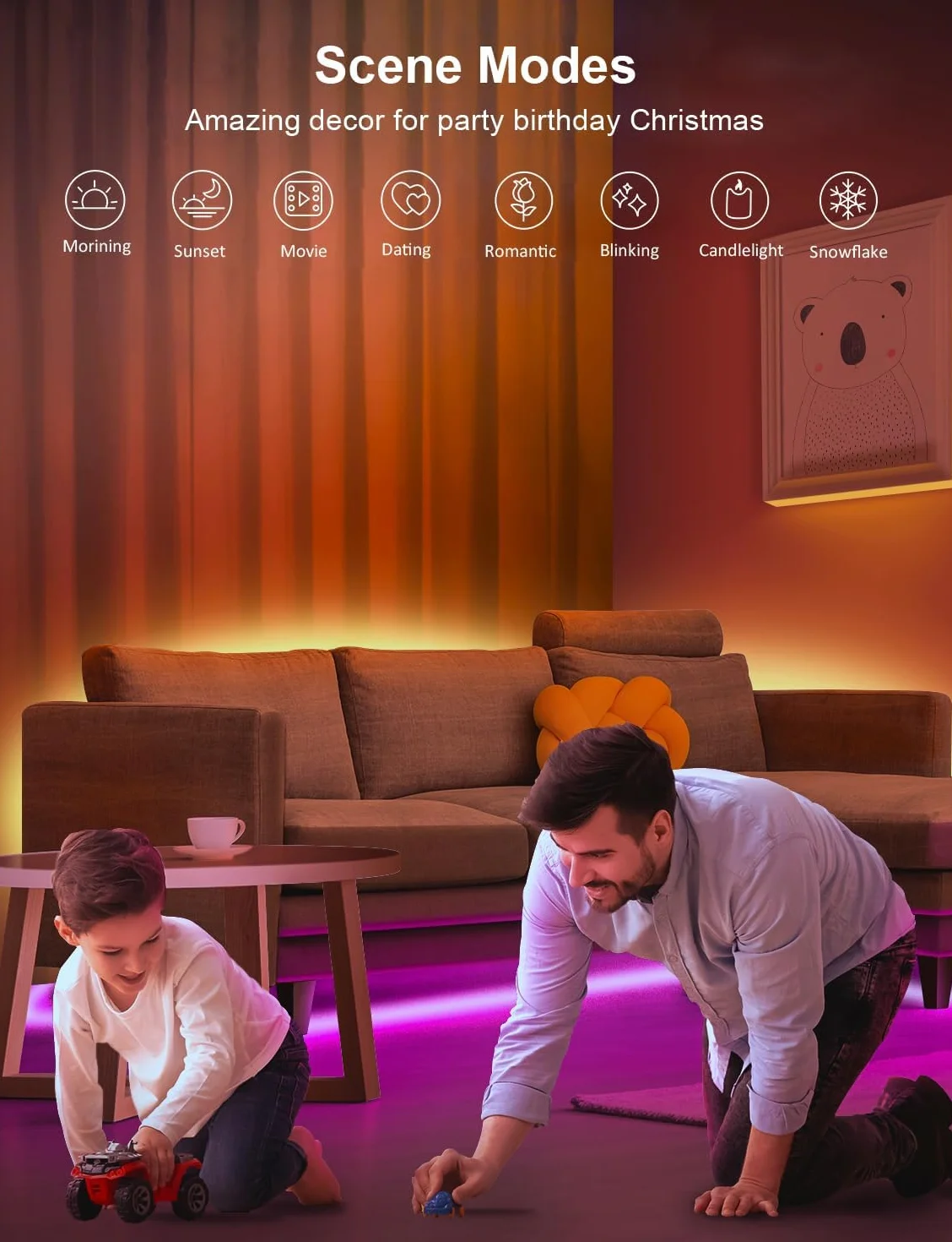 Ruban LED Bluetooth RGB Multicolore 30M, Contrôlé par Télécommande APP, Synchroniser avec Rythme de Musique