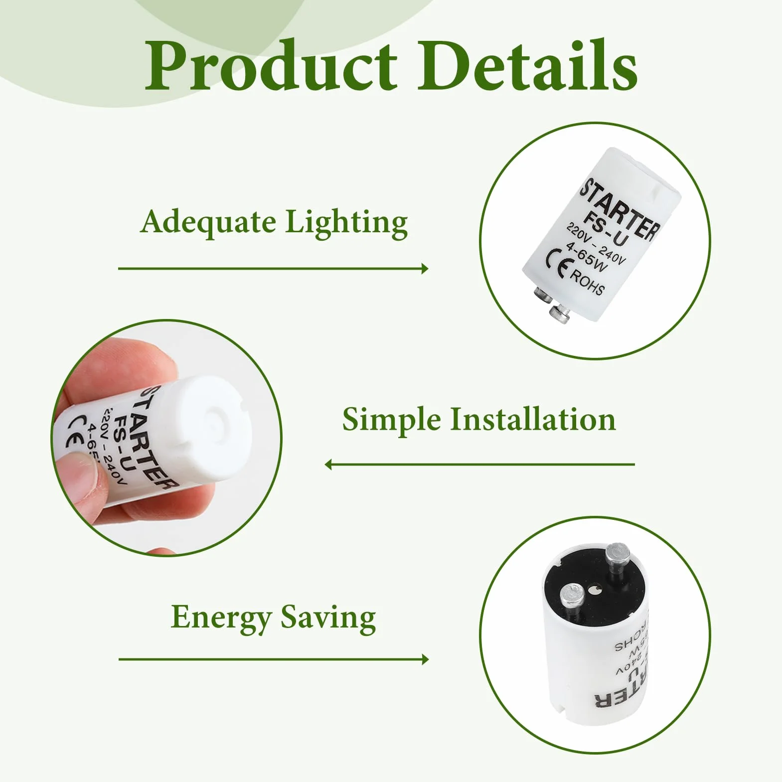 Starter Neon Universels 4-65W 220-240V Compatible Tubes Fluorescents LED