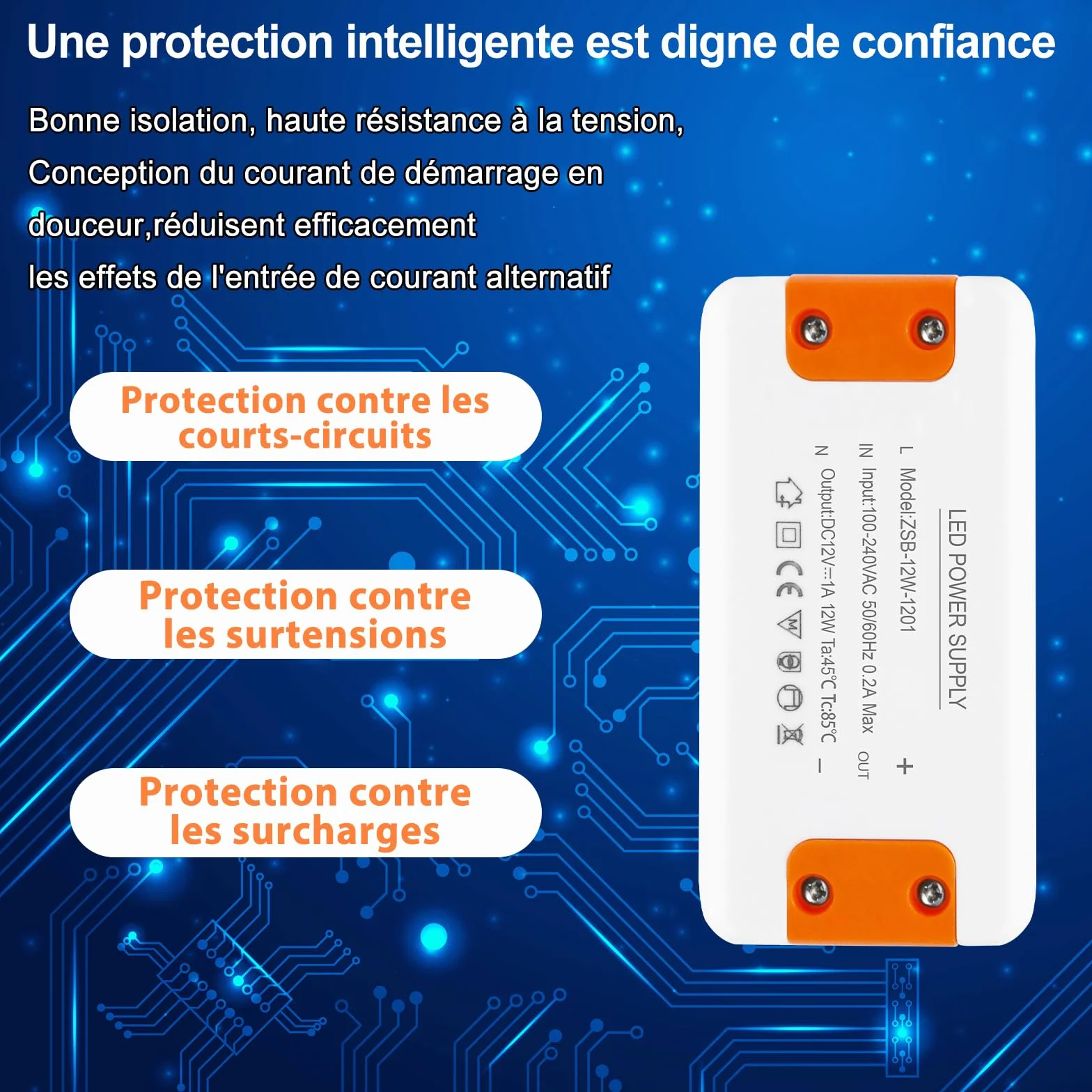 Transformateur 220V 12V LED 12W, Convertisseur AC DC pour G4 GU5.3 MR11 MR16