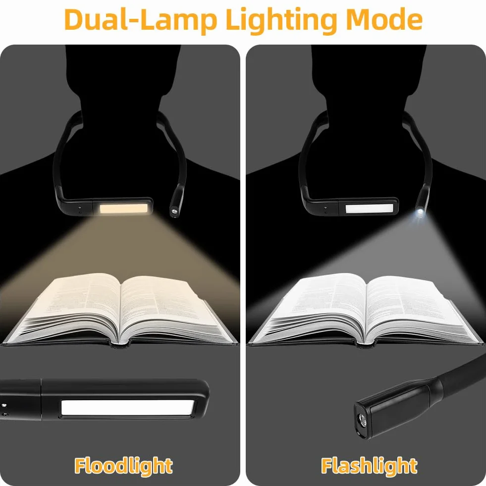 HOTUT Lampe de Lecture à LED pour Cou Rechargeable, 3 Températures Couleur, Luminosité Réglable