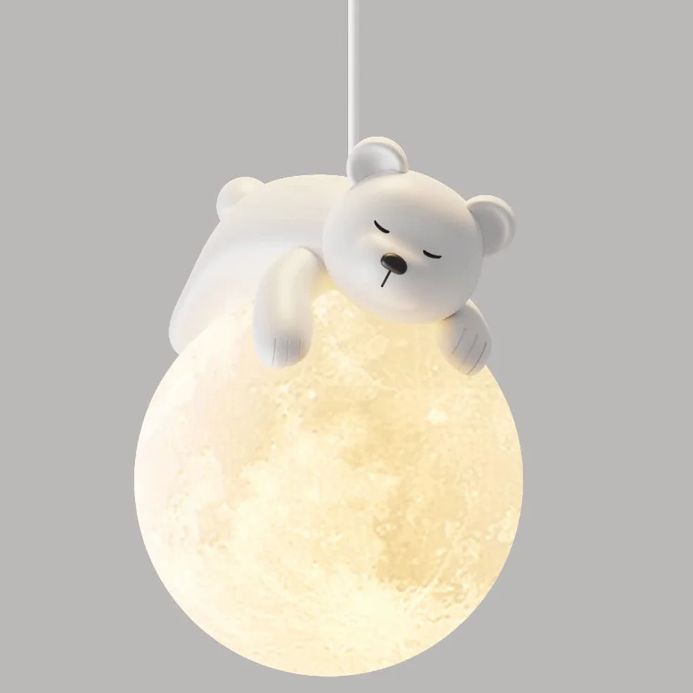 Mignon Ours Pendentif Lumière Impression 3D Lune Globe Lapin Endormi Lustre Enfants Planète Suspension Lampe Chambre 3 Lumière