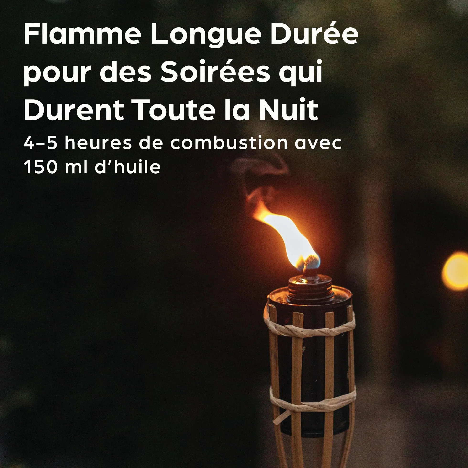 Torches de Jardin en Bambou avec 10 Mèche - Longue Durée de Combustion - Torches à Huile pour l’extérieur