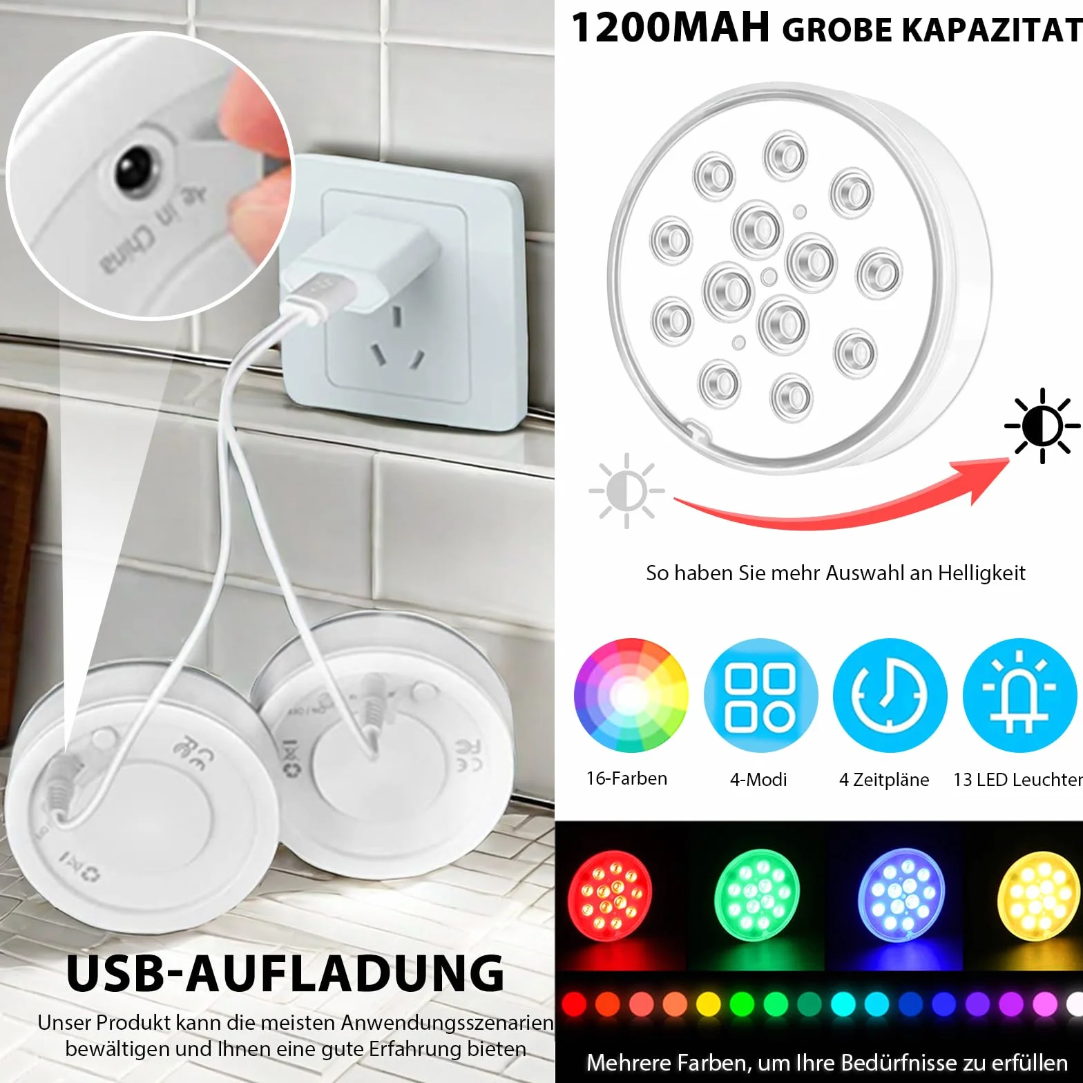 Lumières LED Submersibles Piscine Rechargeables IP68 Étanches Télécommande RF RGB 16 Couleurs 13 LEDs