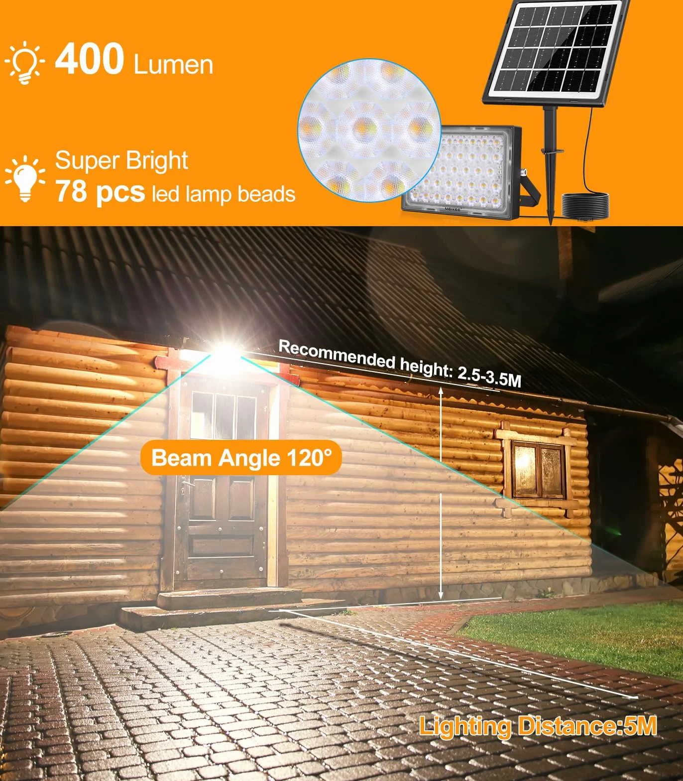 MEIKEE Projecteur Solaire LED Extérieur 400LM IP66 3 Modes