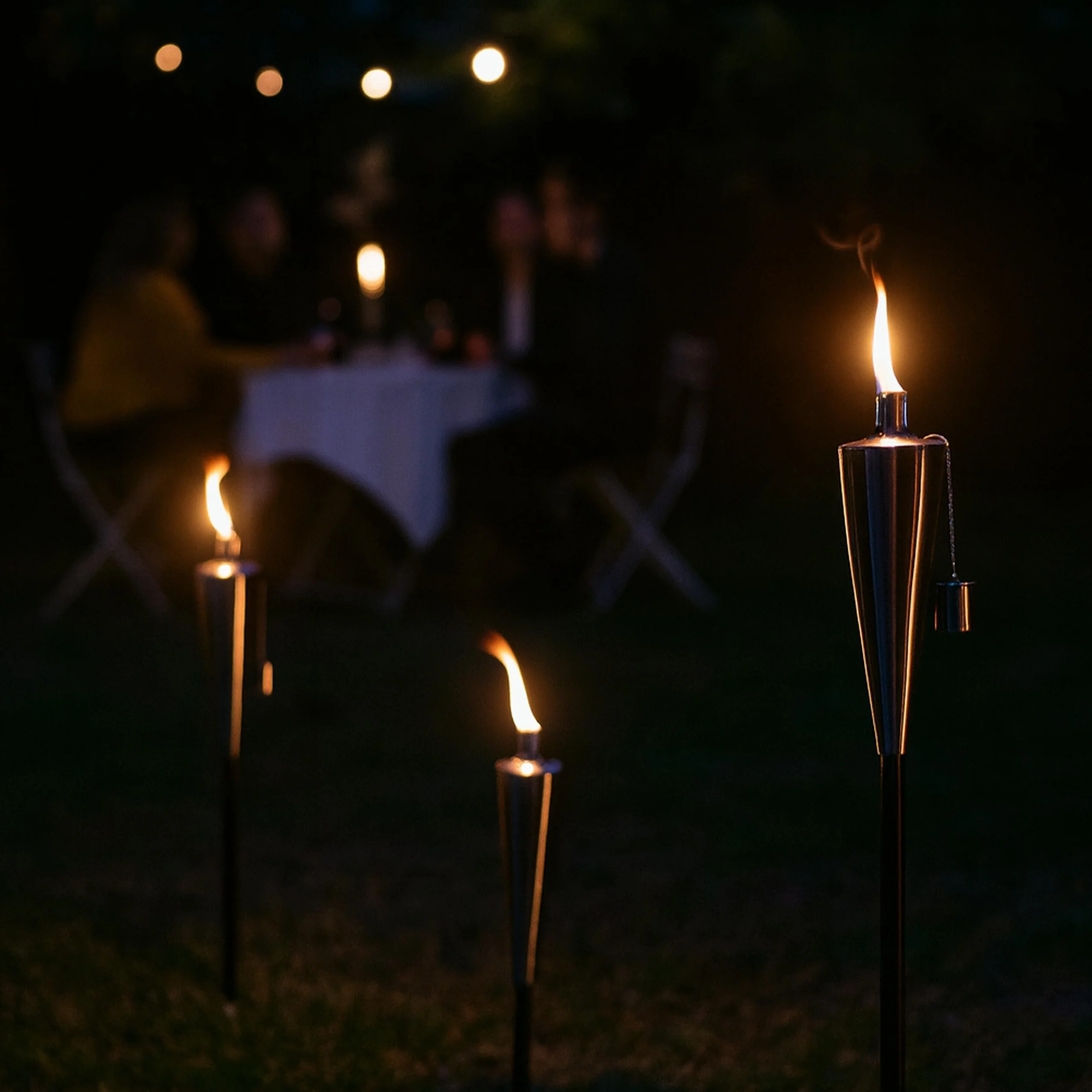 Relaxdays Fackels de Jardin Ensemble de 3 INOX Torches à Huile Hauteur réglable Argent Noir