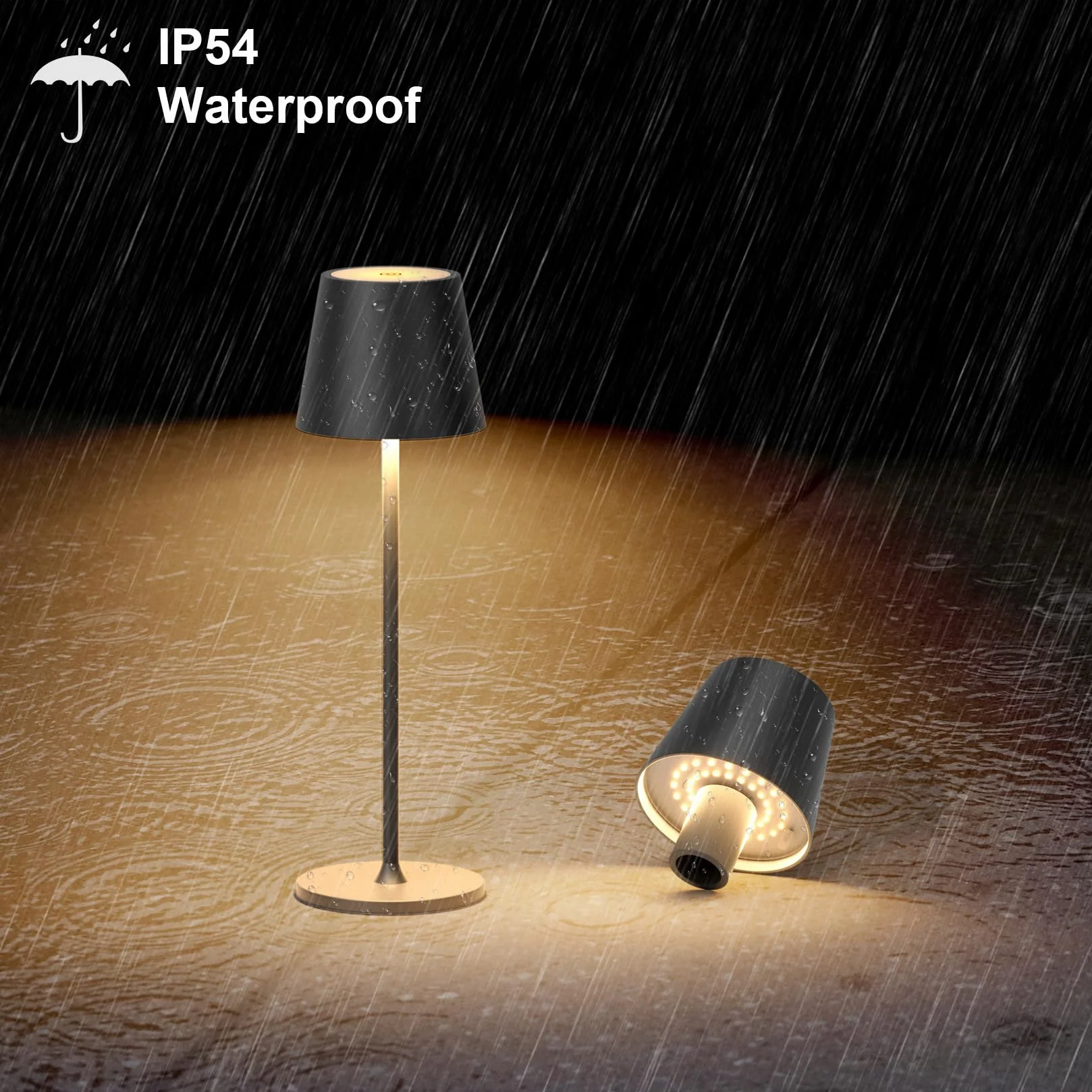 Lampe de table LED sans fil rechargeable 3000K IP54 réglable en hauteur Noir