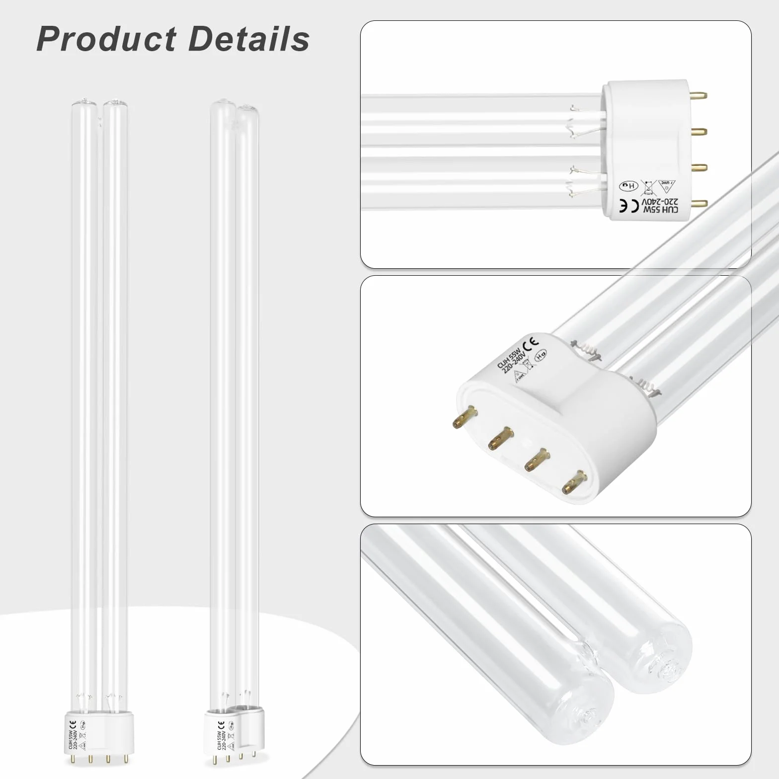 Lampe De Désinfection UV 55W 4 Broches Tube UVC 2G11 Compacte pour Étangs