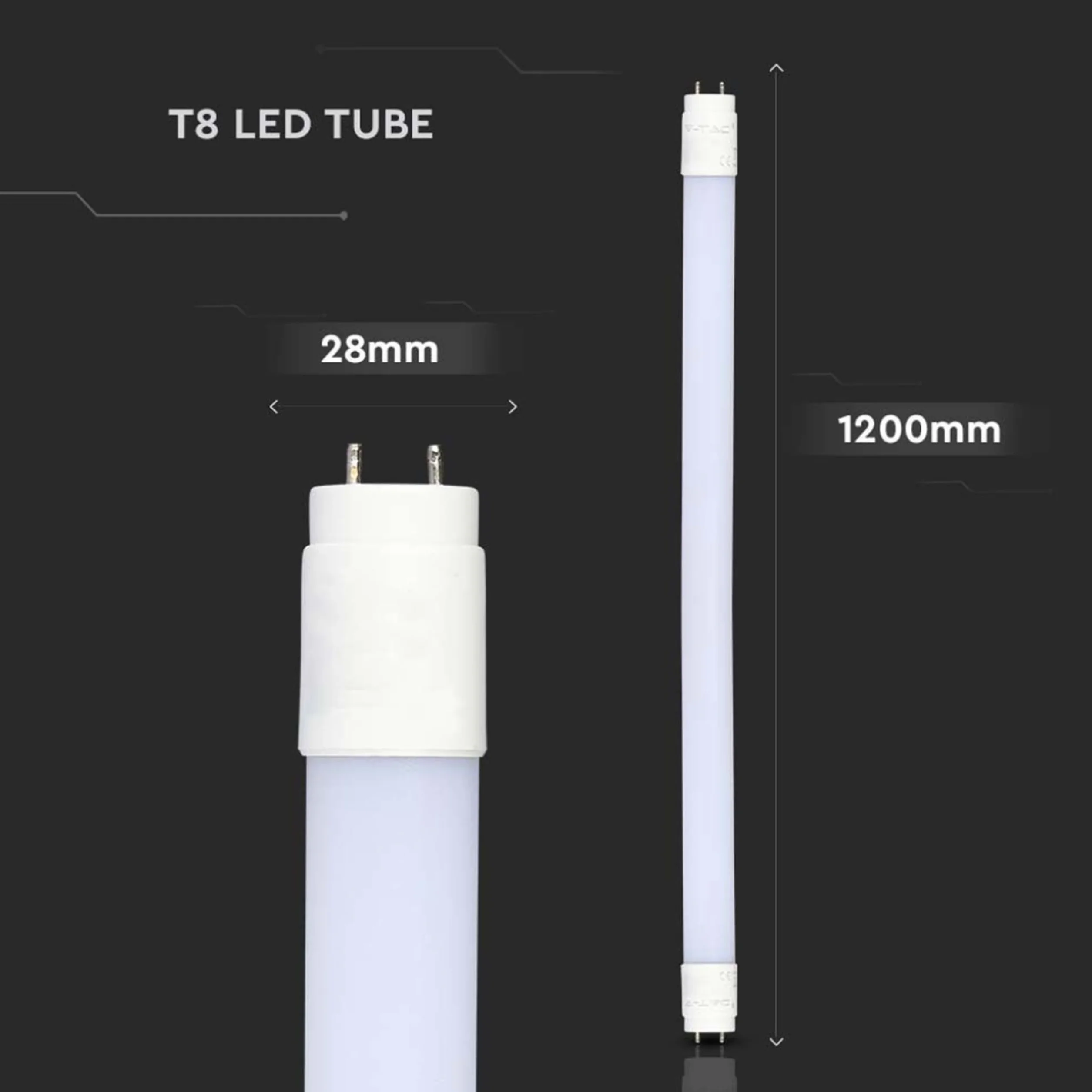 V-TAC Tubes LED T8 G13 18W 120CM 1850 Lumens Samsung Chip Blanc Chaud 3000K