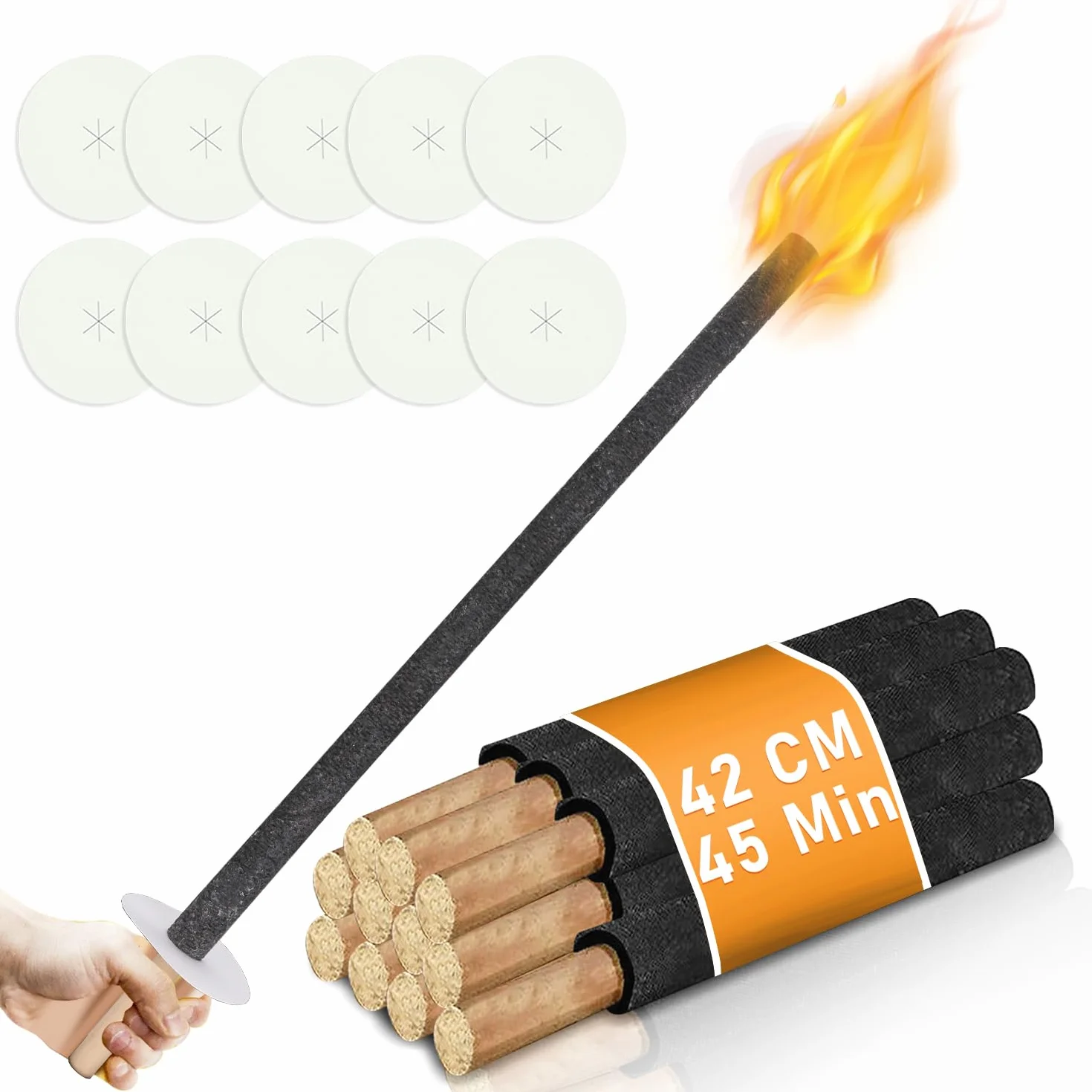 Gimisgu Lot de 100 Torches de Jardin en Cire Naturelle - Temps de Combustion 45 min - Poignée Longue