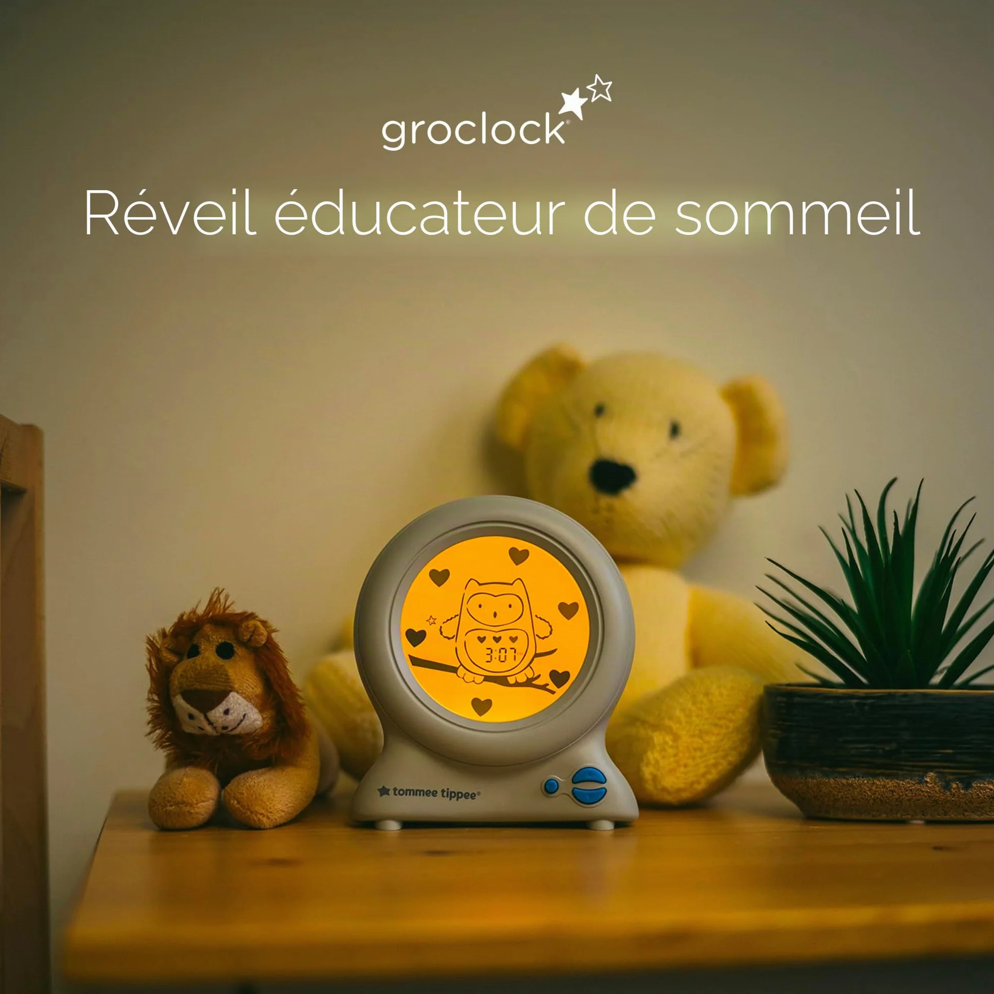 Tommee Tippee Groclock Sleep Trainer Réveil et Veilleuse pour Jeunes Enfants Alimenté par USB