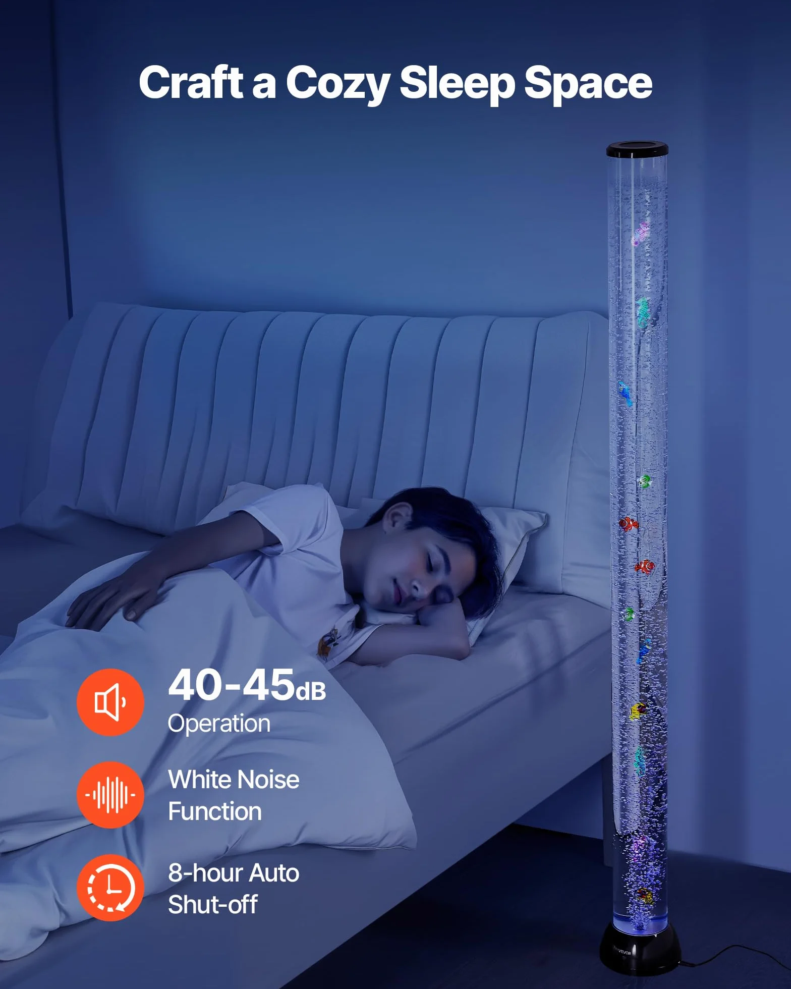 VEVOR Lampe à Bulles 151 cm 10 Poissons Flottants 16 Effets Lumières Télécommande