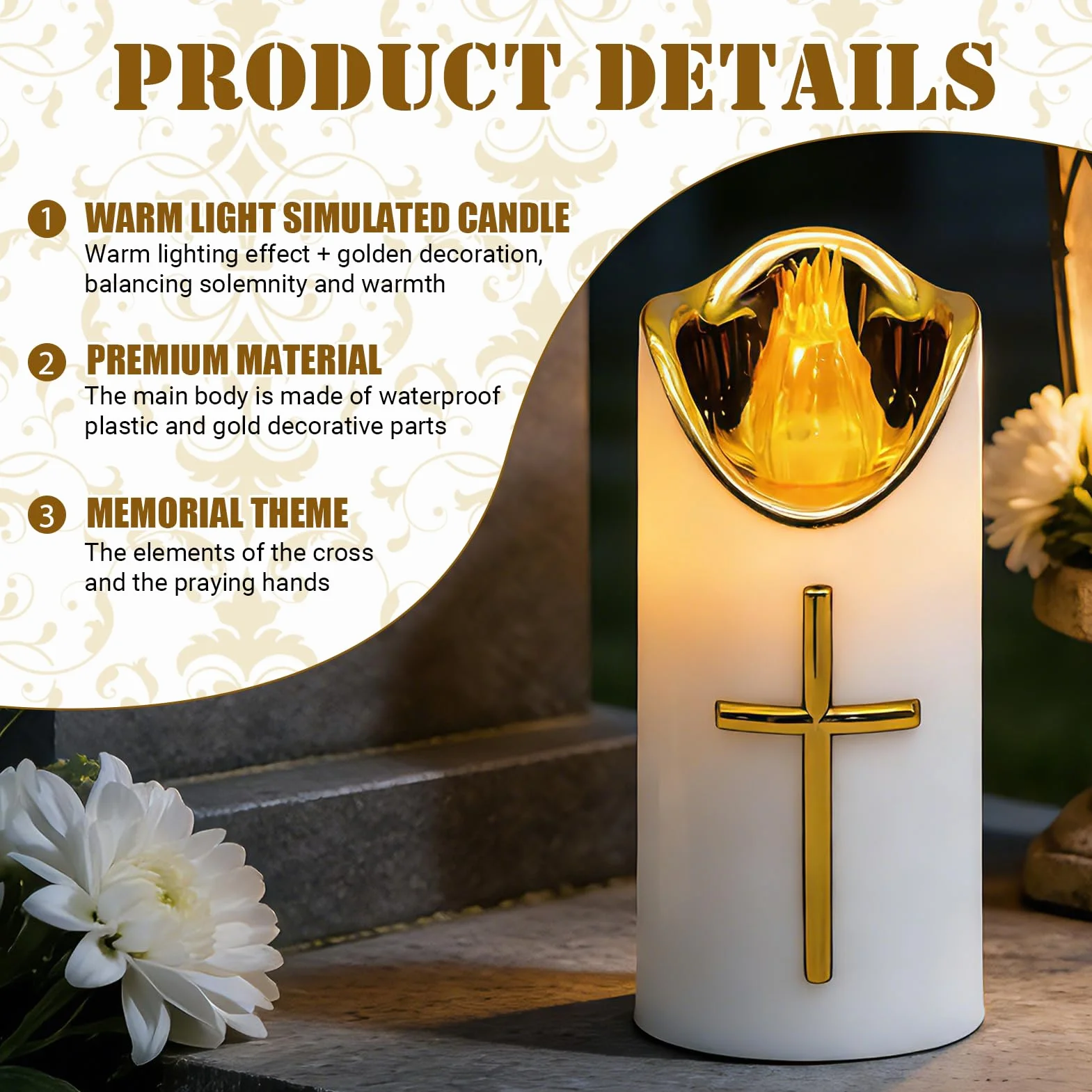 Bougies LED Cimetière 2 Pièces, Bougies Vacillantes Sans Flamme Résistantes à la Pluie Extérieur Blanc