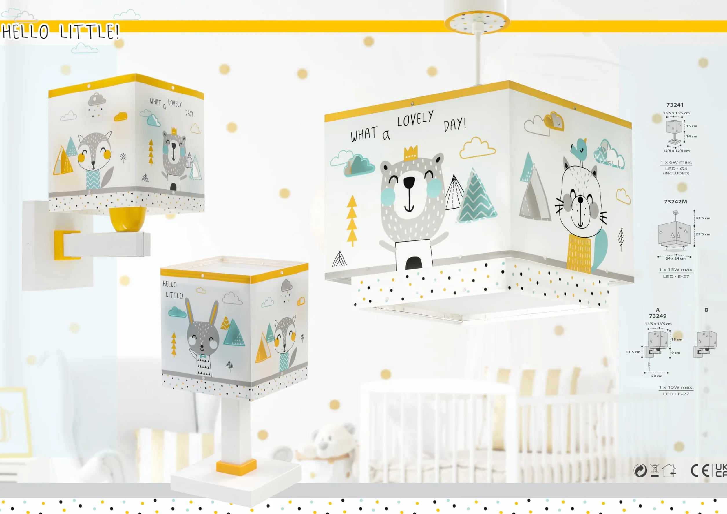 Dalber Applique Murale Enfant Hello Little Animaux Renard Ours Raton Laveur Lapin Multicolore E27