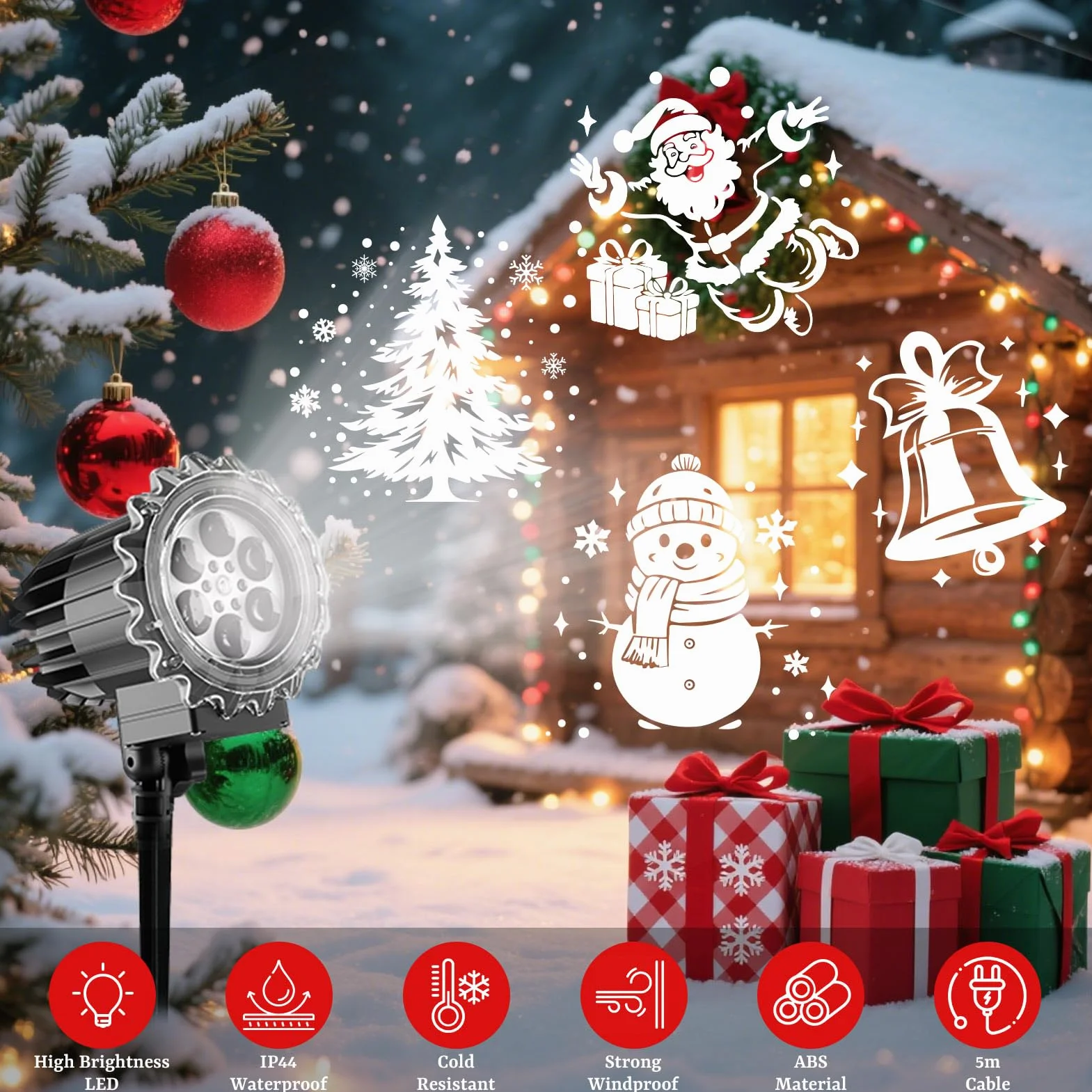 Aqash Projecteur Noel Exterieur LED IP65 Étanche Ajustable Père Noël Bonhomme de Neige