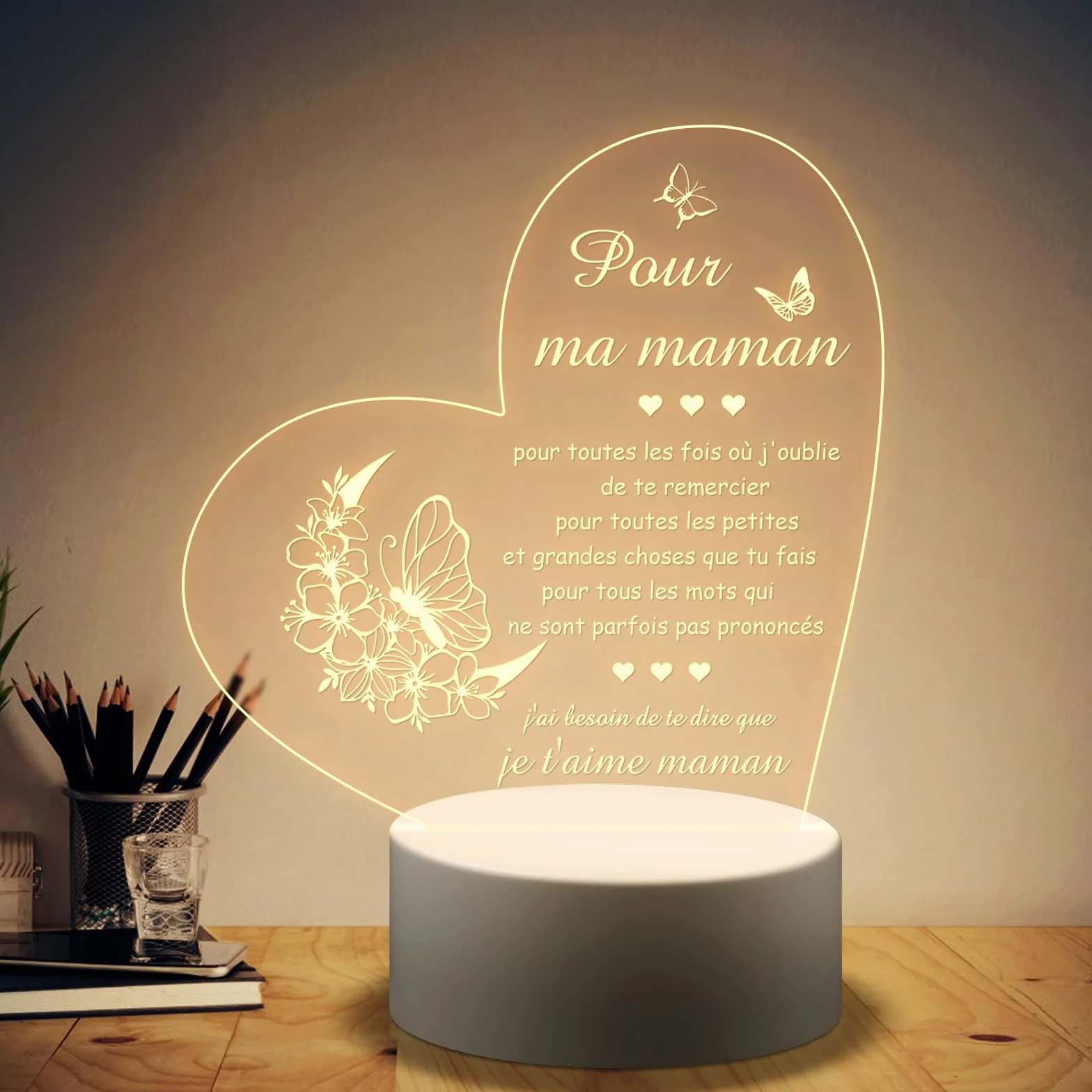 Veilleuse en Acrylique Cadeau Fete des Meres Maman Anniversaire Noel