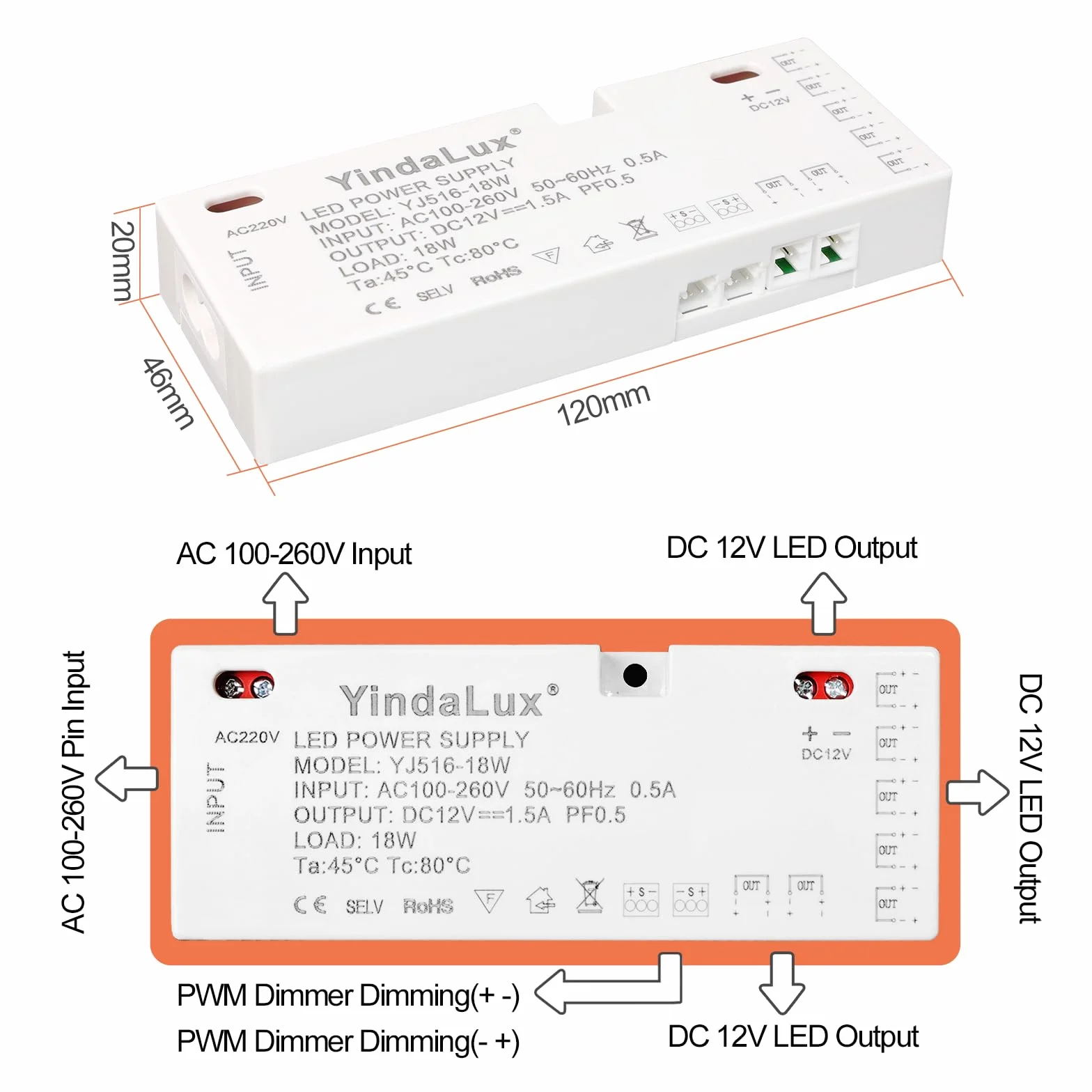 Transformateur 220V à 12V 1.5A LED Driver 18W, Convertisseur AC-DC pour Spots encastrés